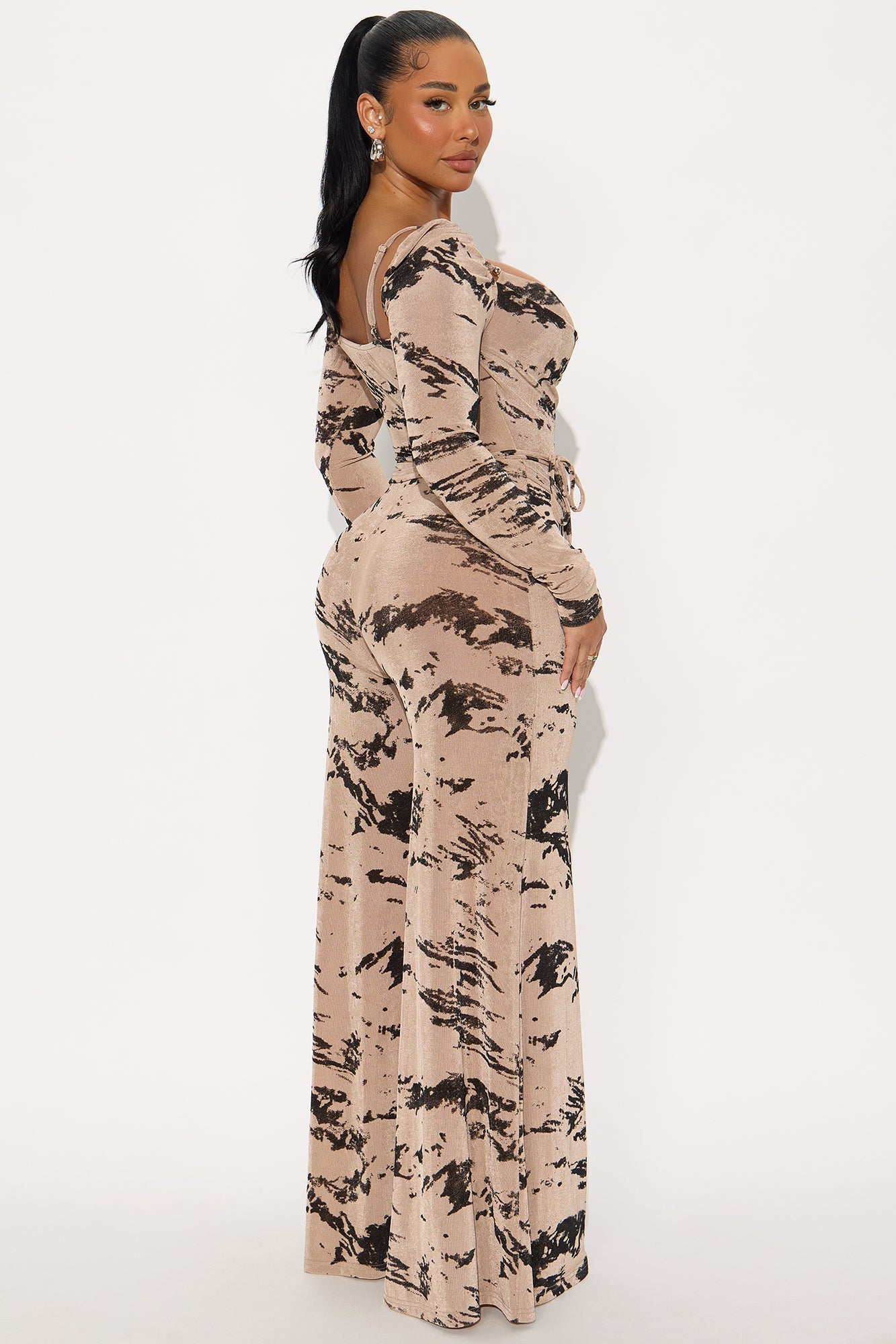 On The Rocks Tie Waist Pant Set - Taupe/combo