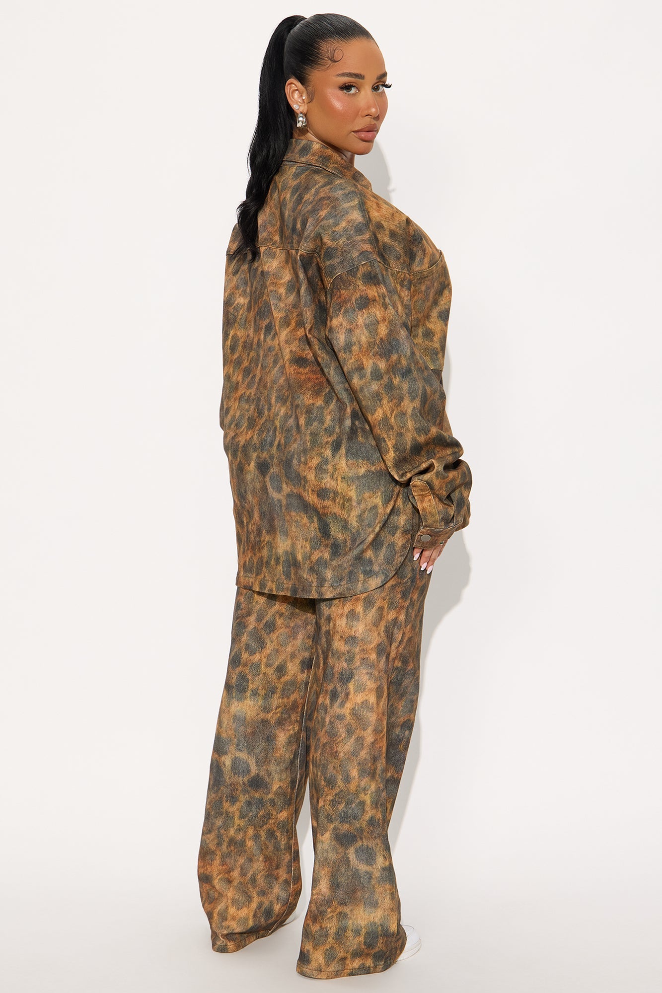 Hot Spots Leopard Shacket Pant Set - Brown/combo