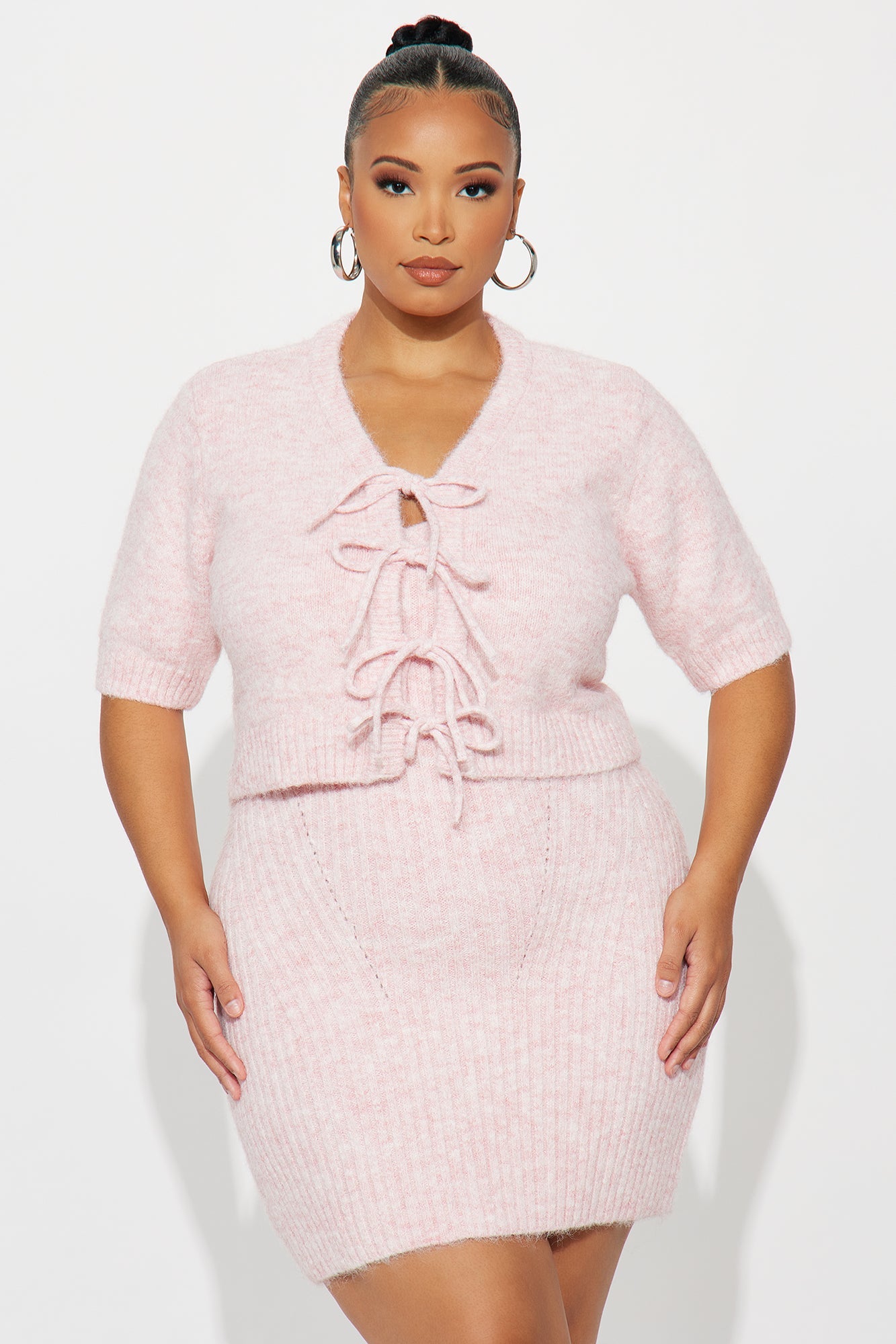 Soft Petals Sweater Mini Dress Set - Pink