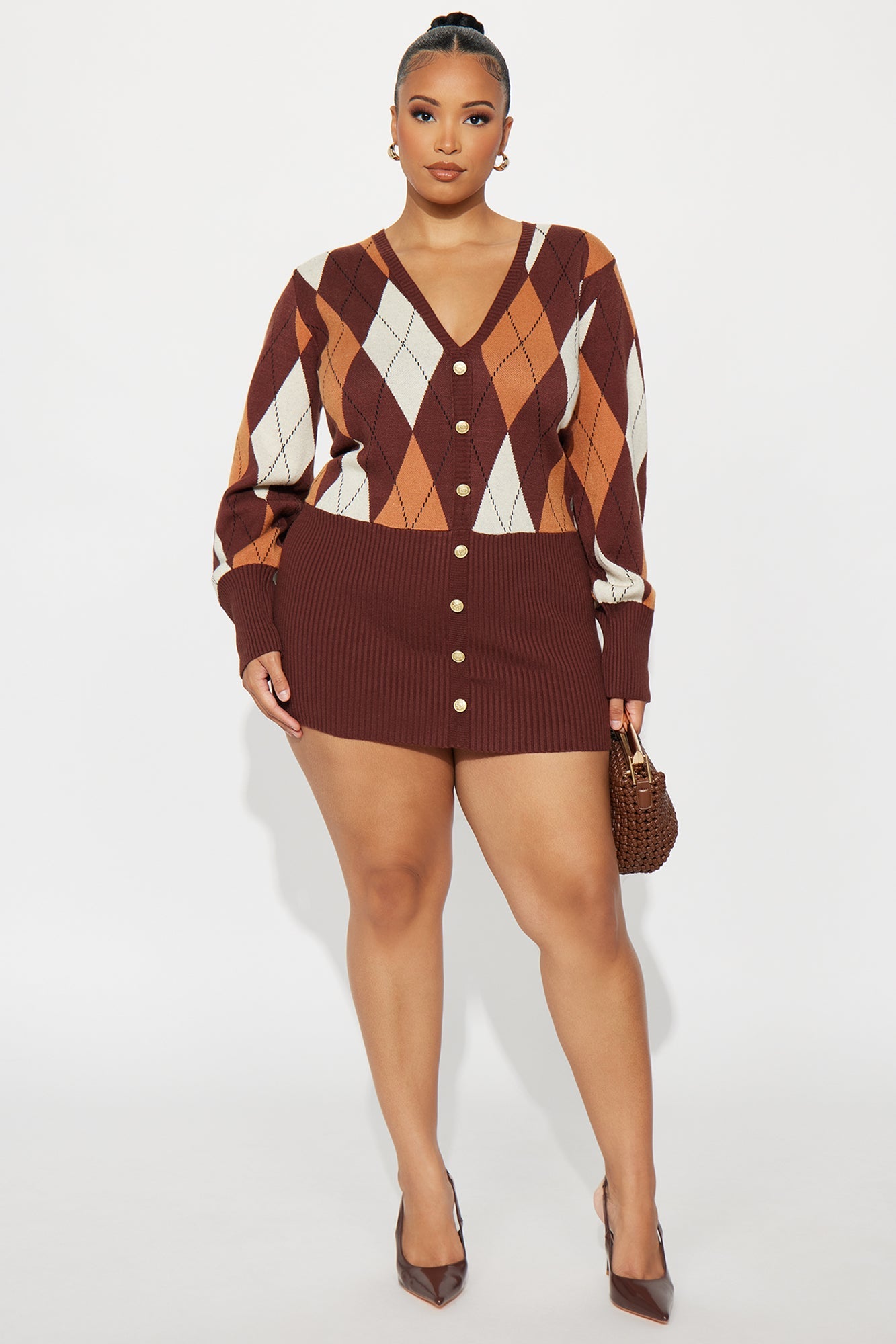Clocked In Plaid Mini Dress - Brown/combo
