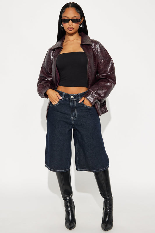 In A Rush Denim Jorts - Dark Denim