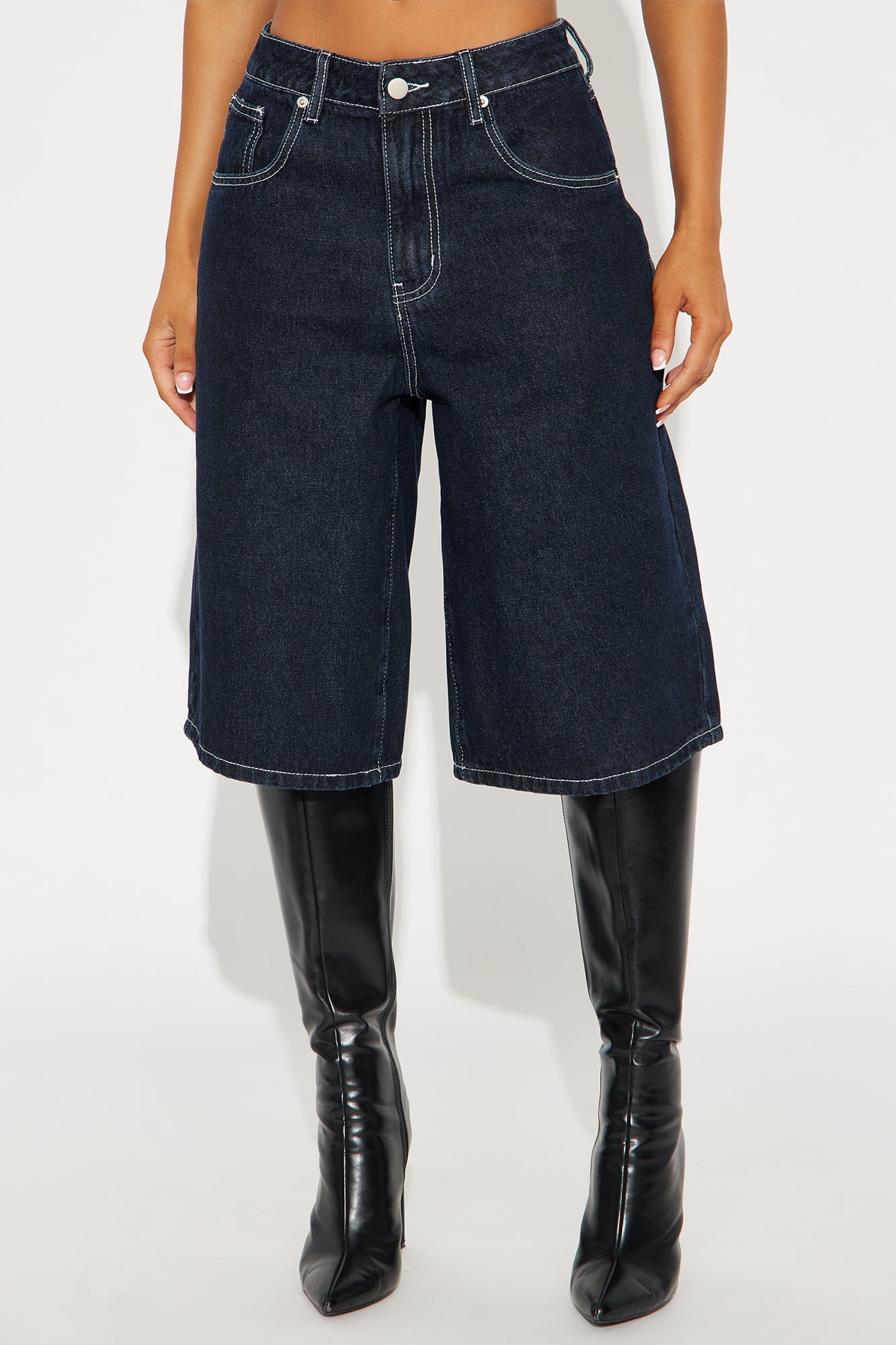 In A Rush Denim Jorts - Dark Denim