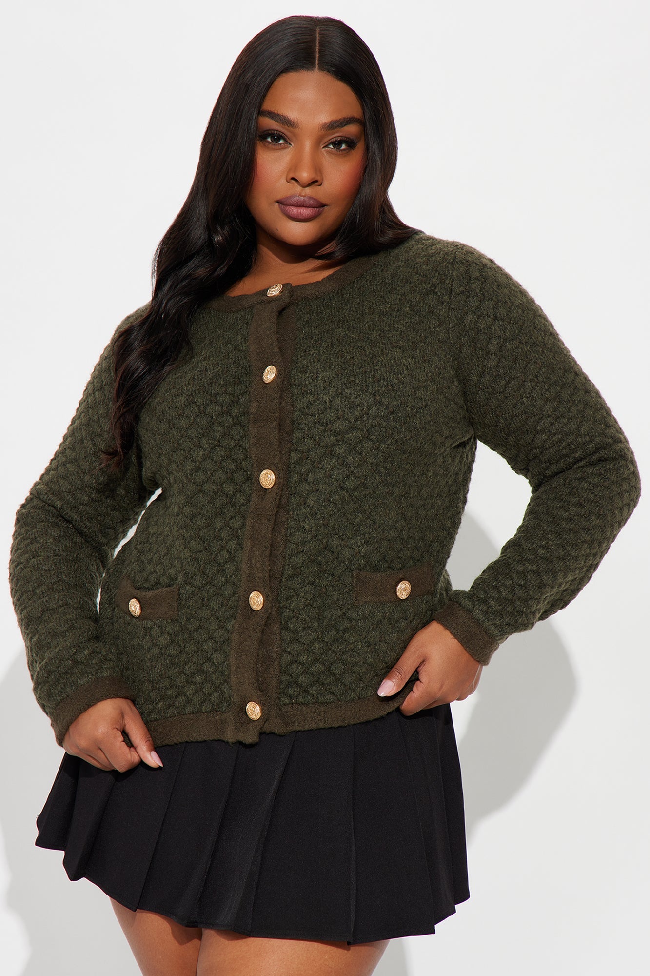 Star Of The Show Bouclé Cardigan - Olive