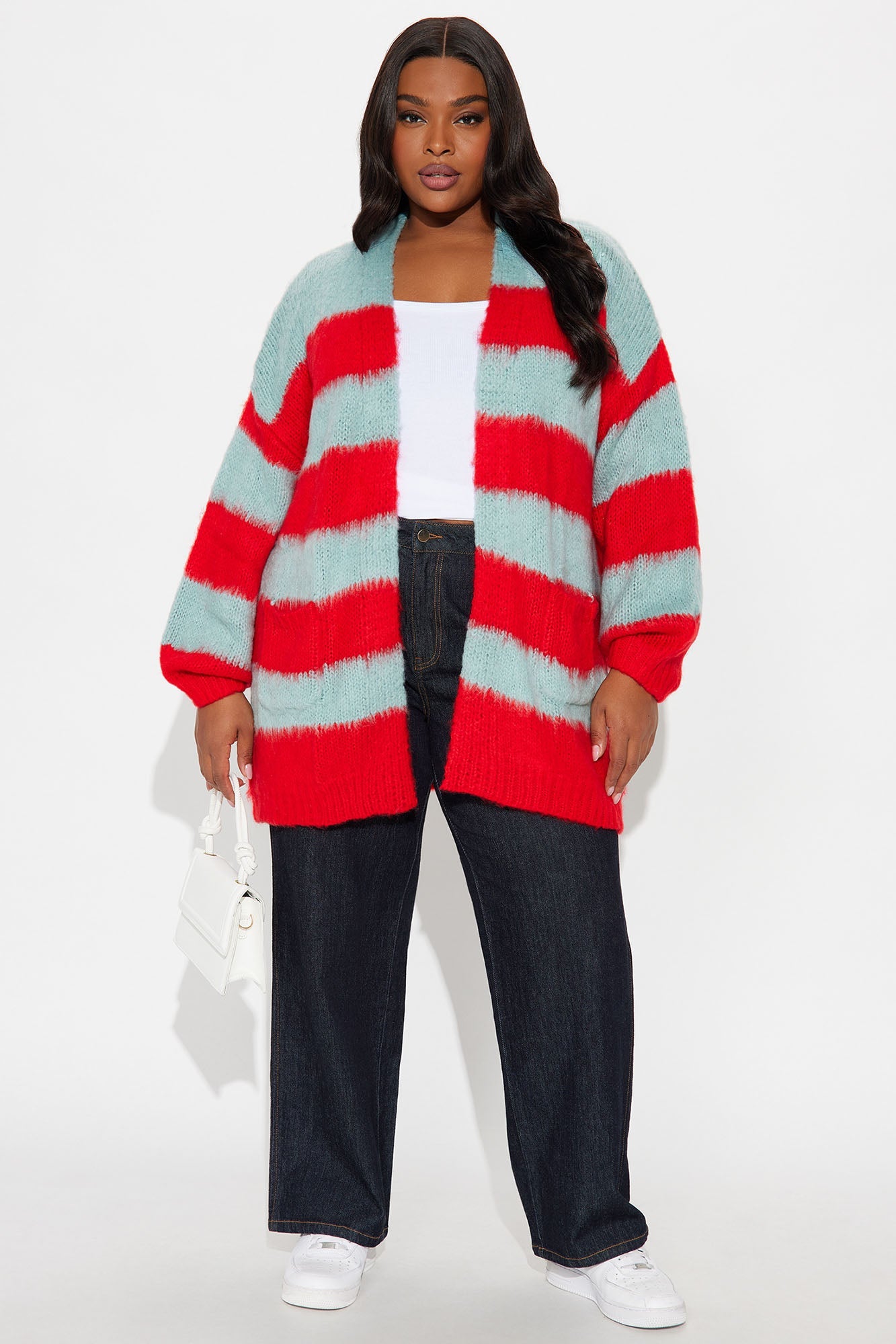 Catch My Vibe Oversized Striped Cardigan - Blue/combo