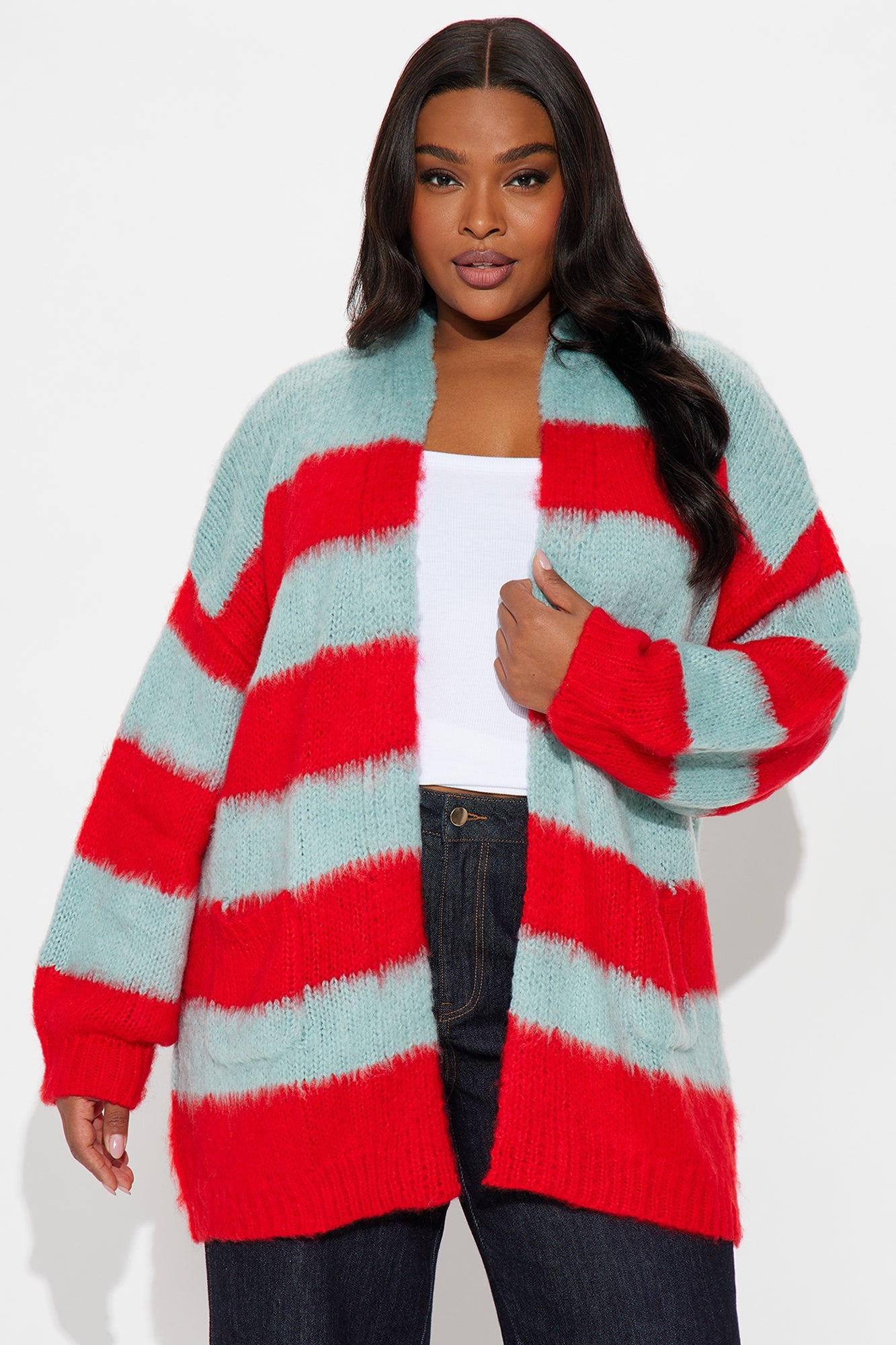 Catch My Vibe Oversized Striped Cardigan - Blue/combo