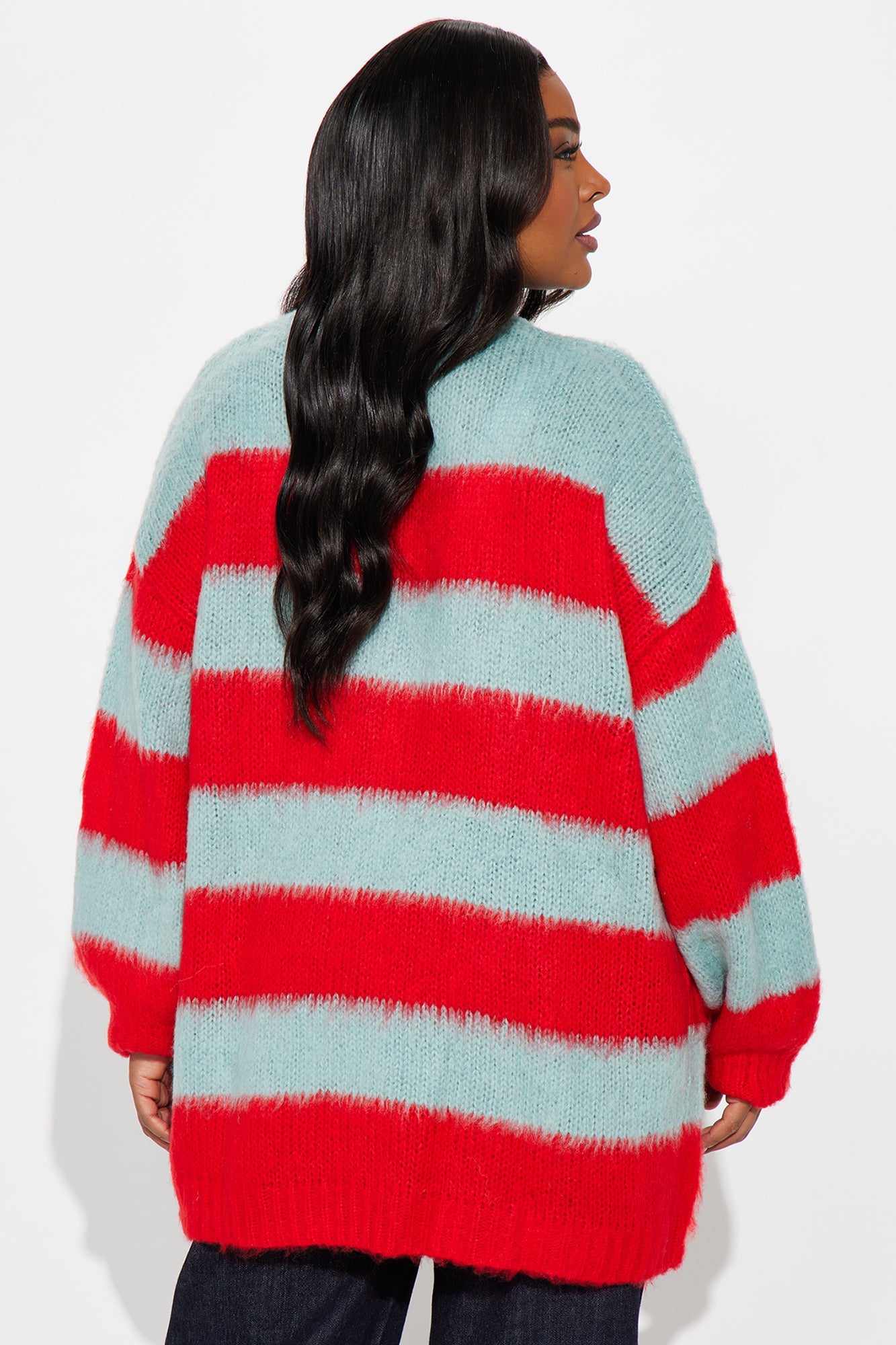 Catch My Vibe Oversized Striped Cardigan - Blue/combo