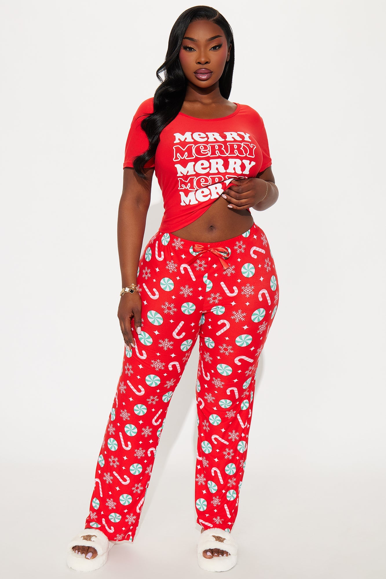 Merry Mood Short Sleeve PJ Pant Set - Red/combo