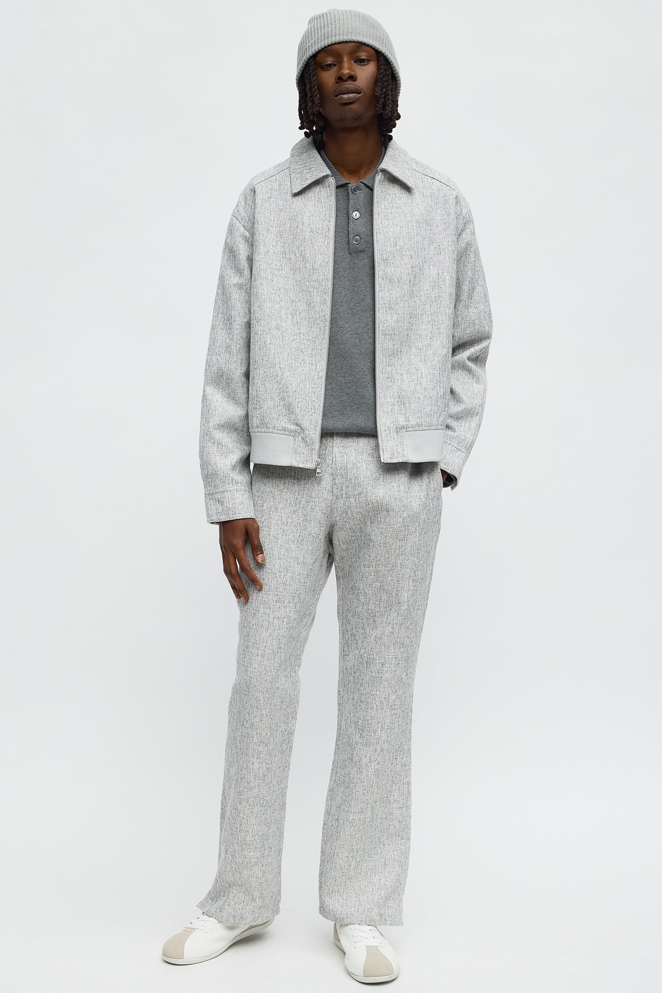 Slim Flare Slit Tweed Textured Pant - Grey/combo