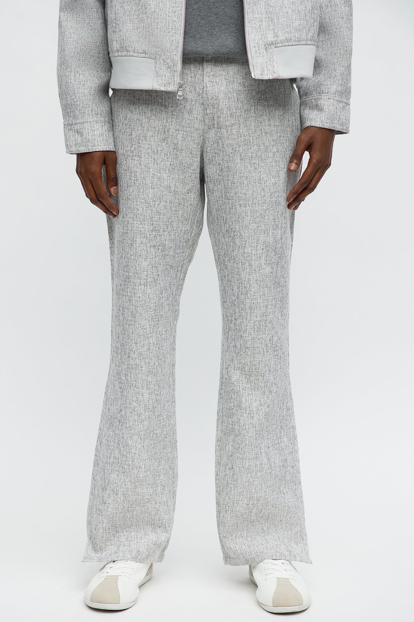 Slim Flare Slit Tweed Textured Pant - Grey/combo