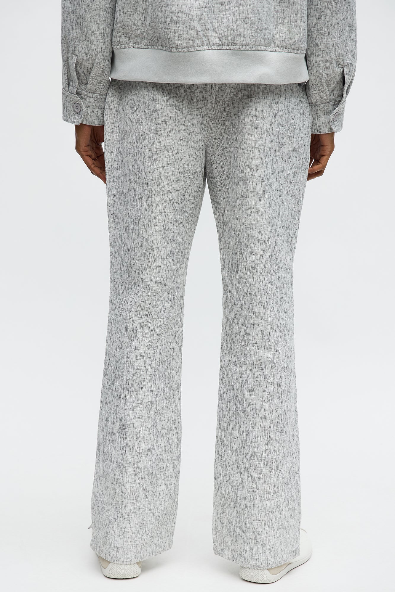 Slim Flare Slit Tweed Textured Pant - Grey/combo