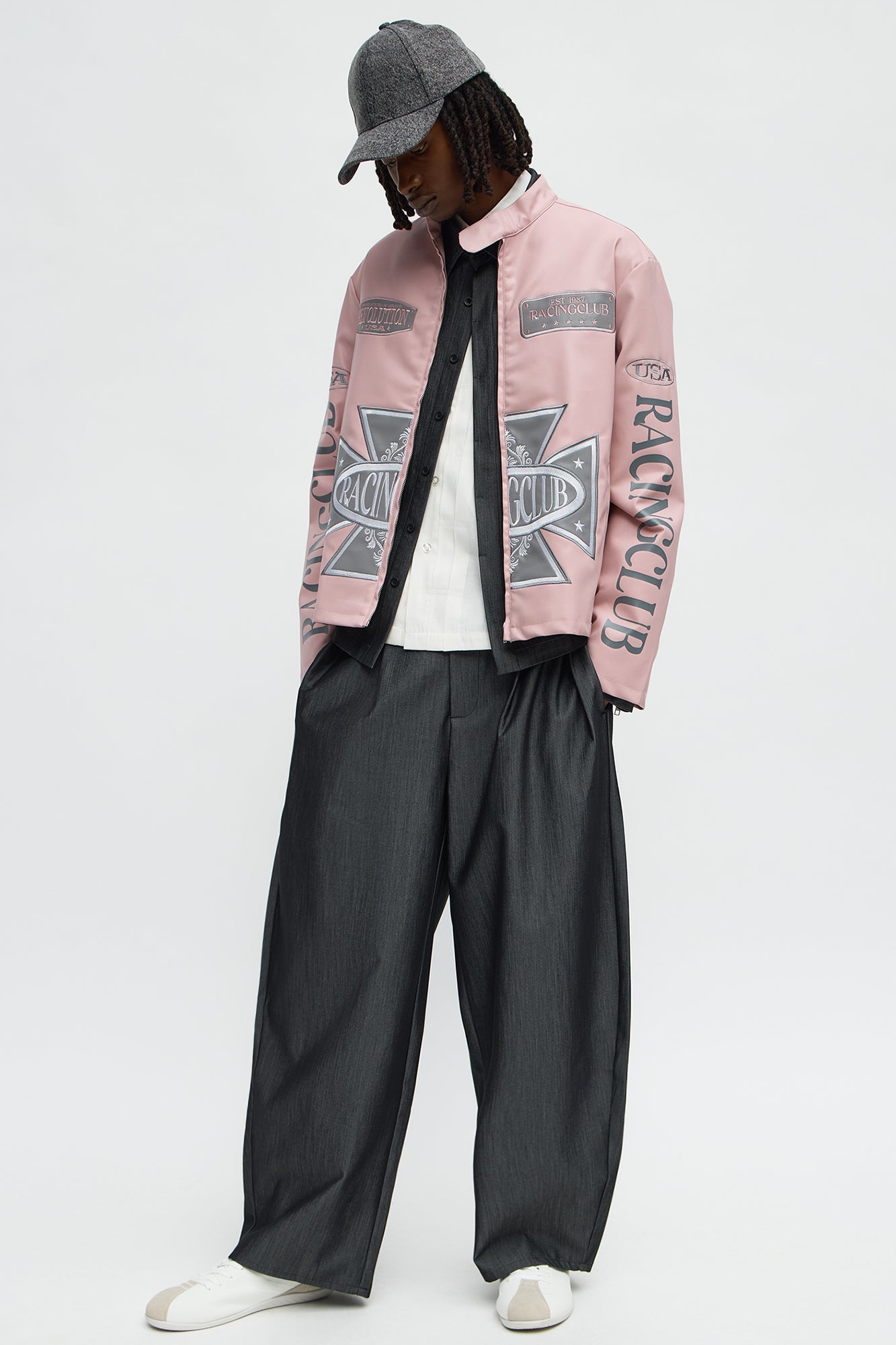 Faux Leather Racing Club Moto Jacket - Pink/combo