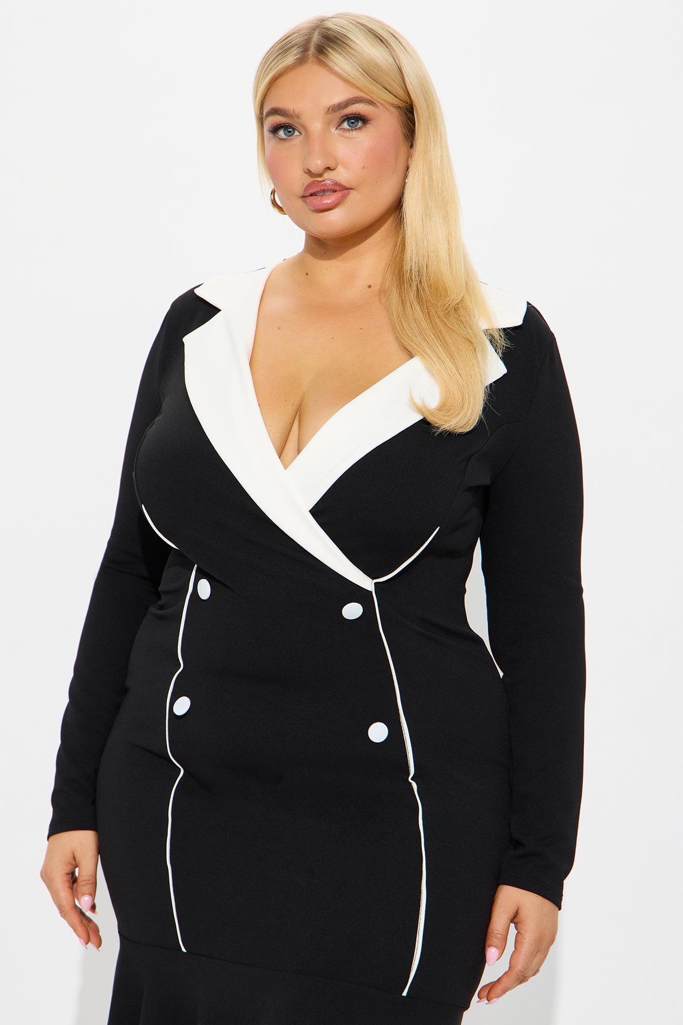 Linnea Mermaid Midi Dress - Black/White