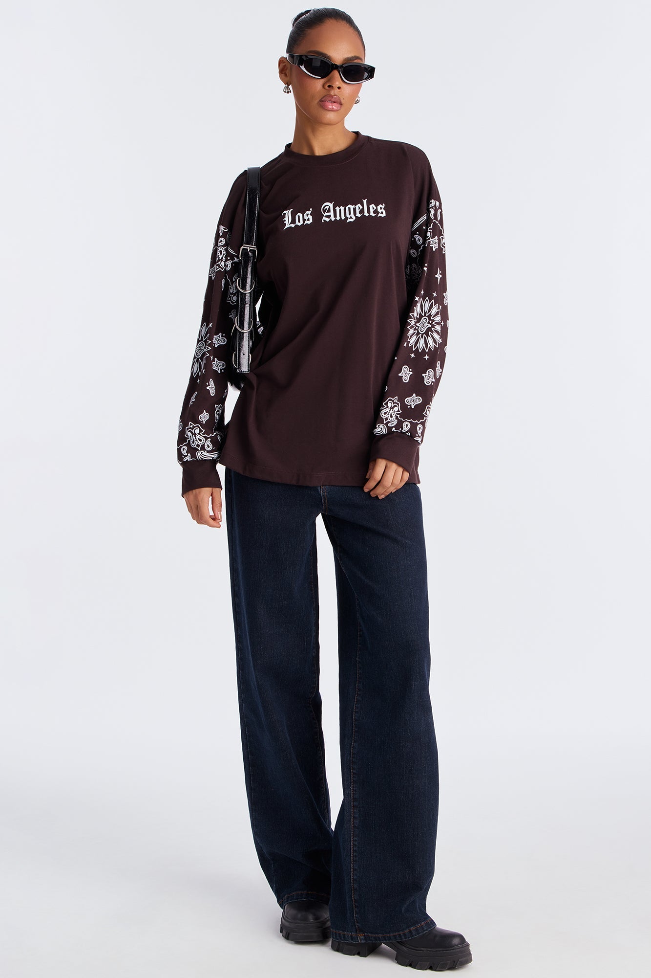 City of Angels Bandana Oversize Long Sleeve Crew Neck - Chocolate