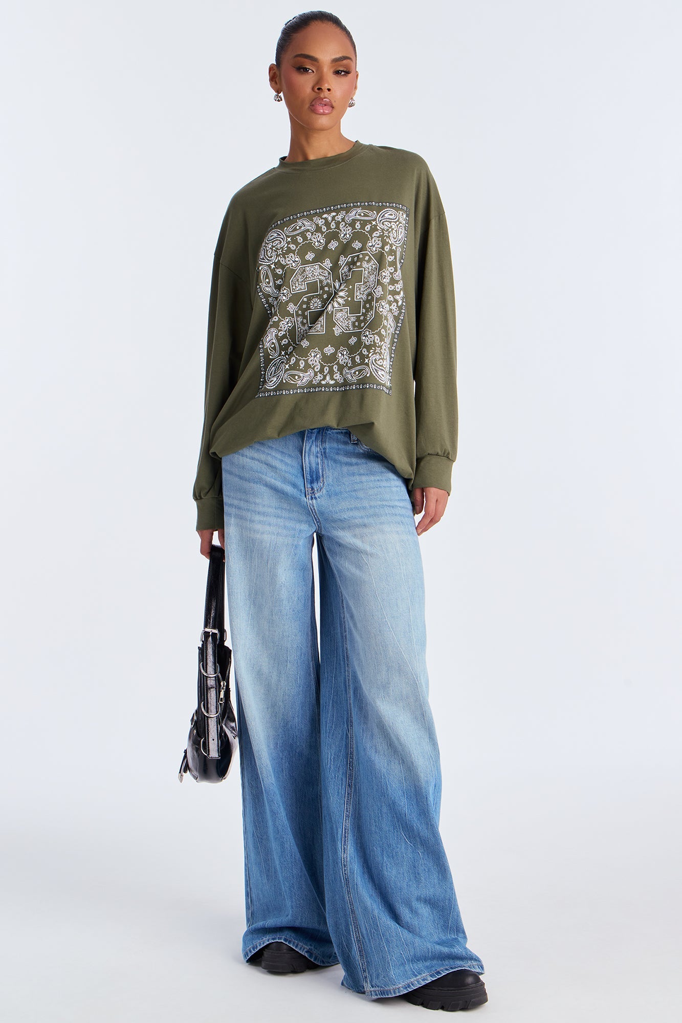 Bandana Babe Long Sleeve Crew Neck Tshirt - Dark Olive