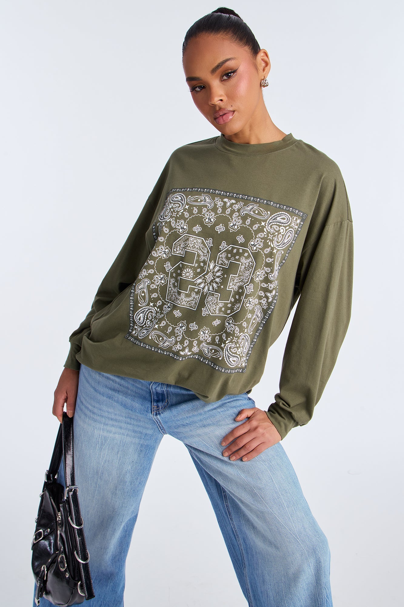 Bandana Babe Long Sleeve Crew Neck Tshirt - Dark Olive