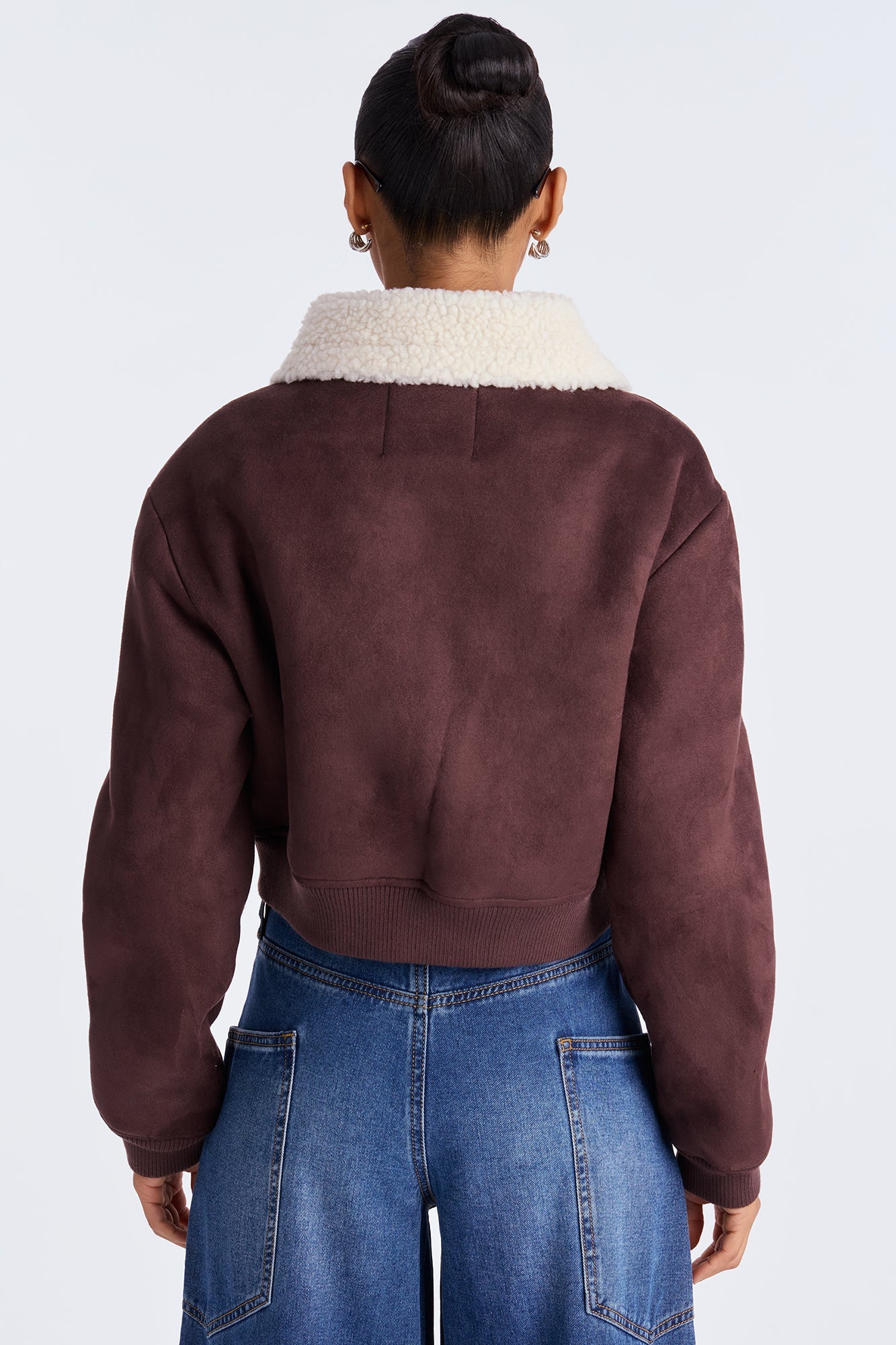 Jasmine Faux Suede Bomber Jacket - Chocolate