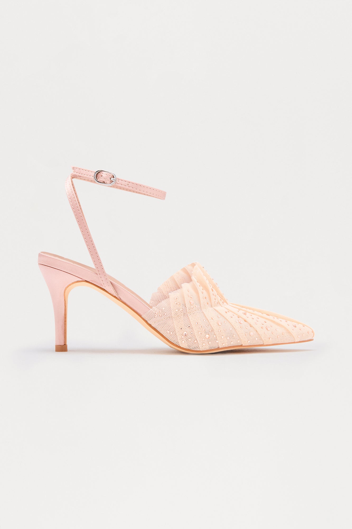 Gracelynn Rhinestone Mesh Pumps - Nude