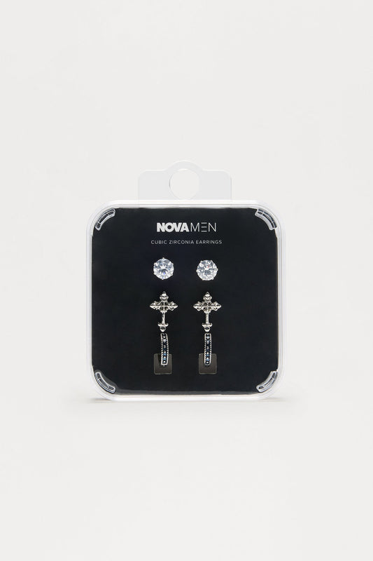 Any Wear 3 Piece Earring Set - Silver