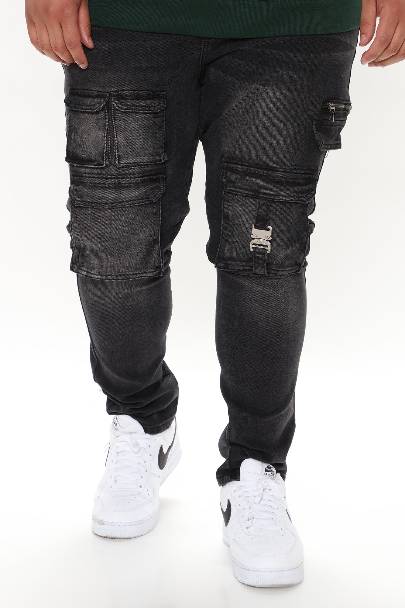 Cargo Pocket Slim Taper Jeans - Black