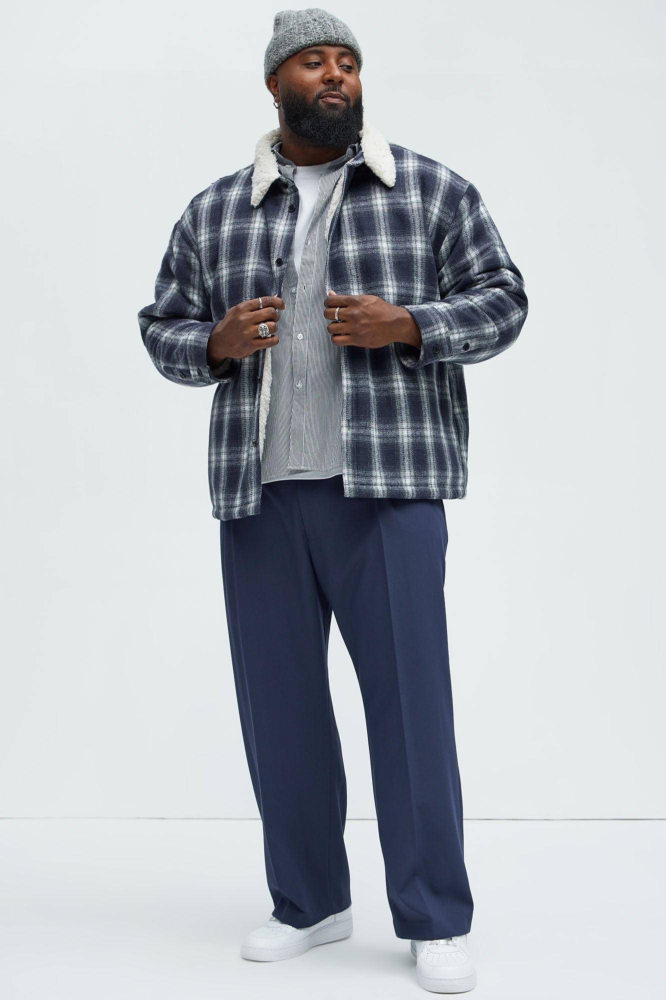 Sherpa Flannel Shacket - Blue/combo