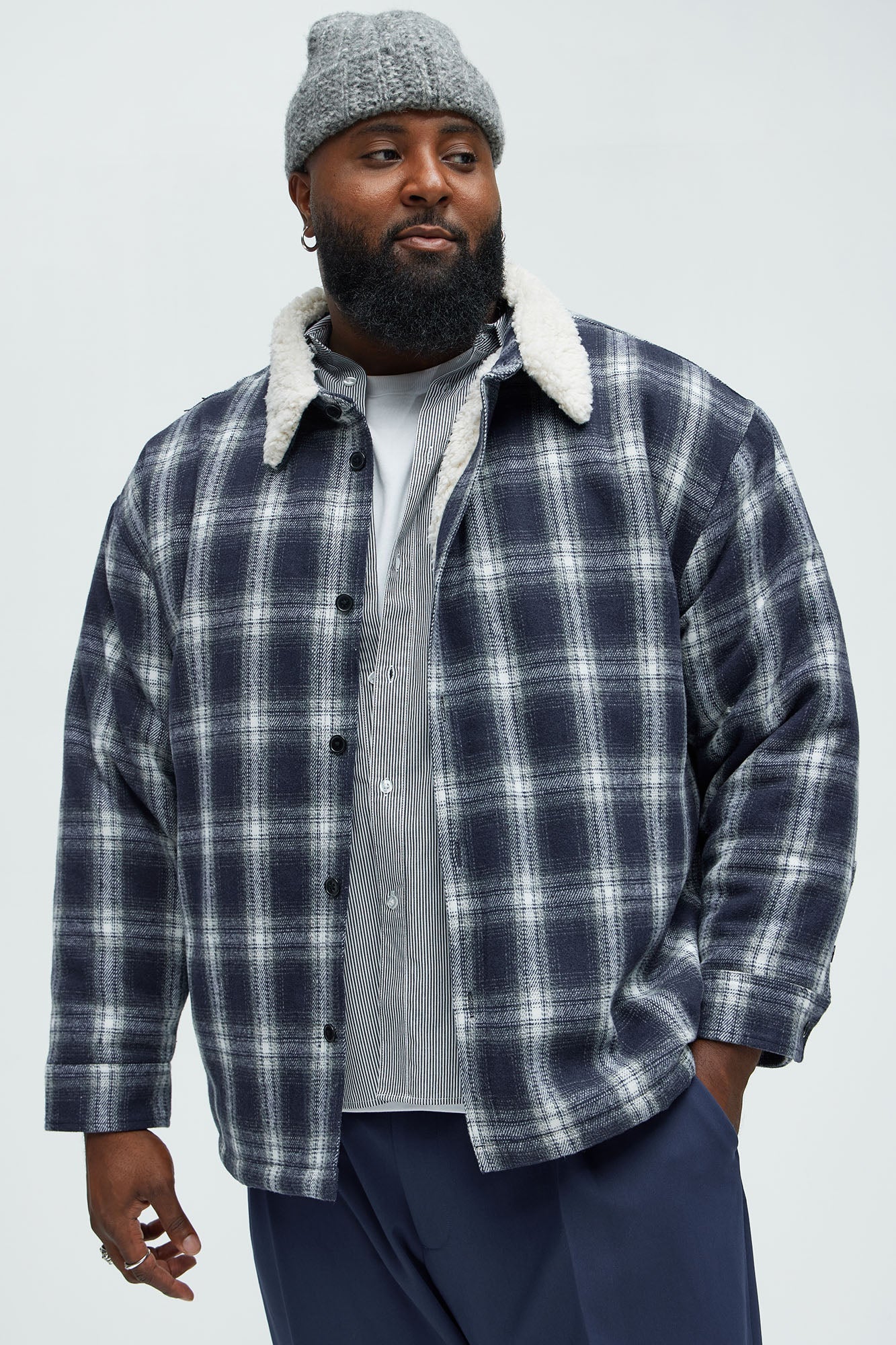 Sherpa Flannel Shacket - Blue/combo