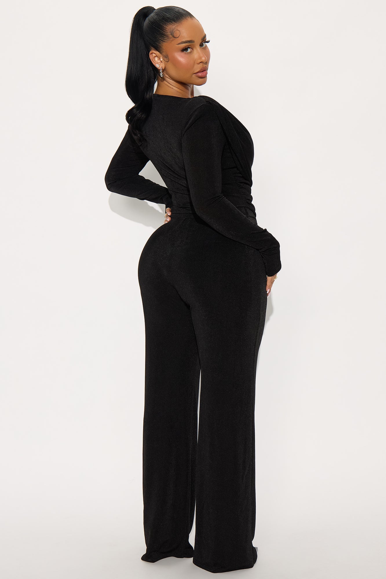 Bianca Bold Shoulder Cowl Neck Pant Set - Black