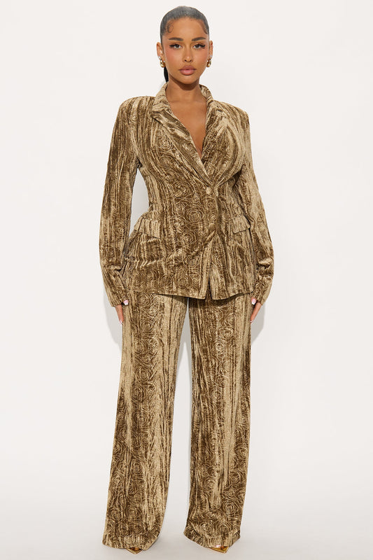 Amelia Velvet Blazer Pant Set - Olive