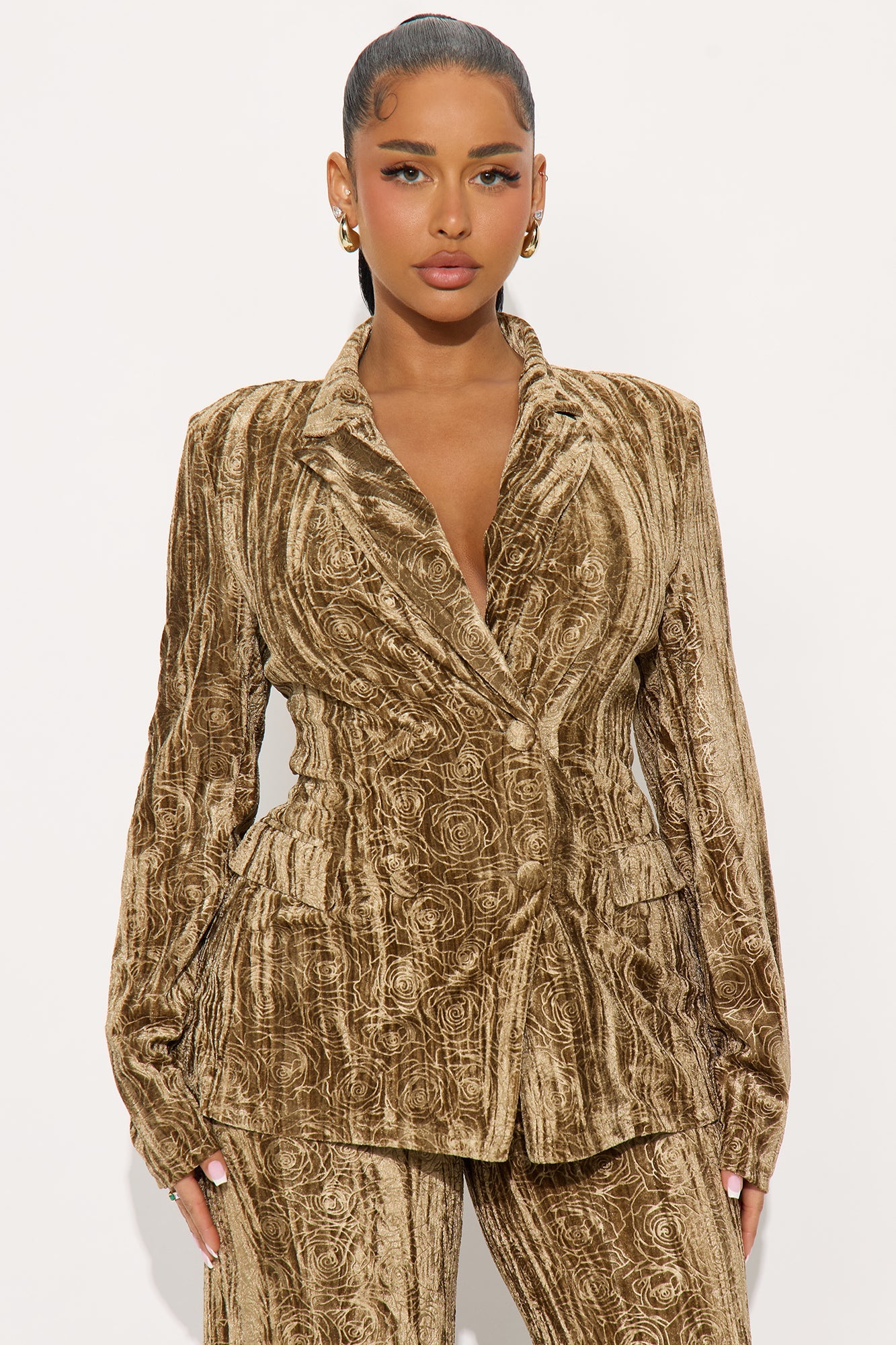 Amelia Velvet Blazer Pant Set - Olive