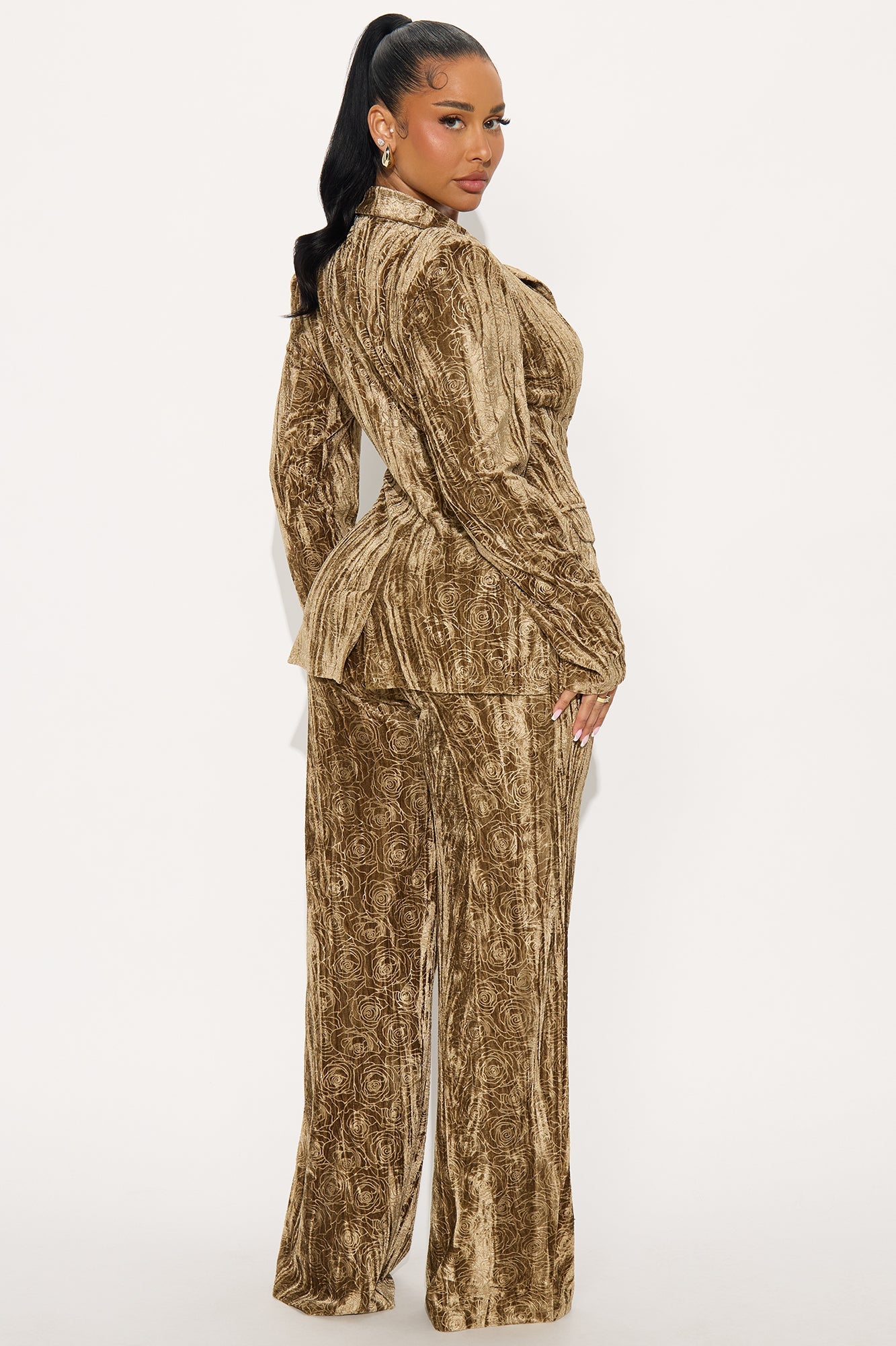 Amelia Velvet Blazer Pant Set - Olive