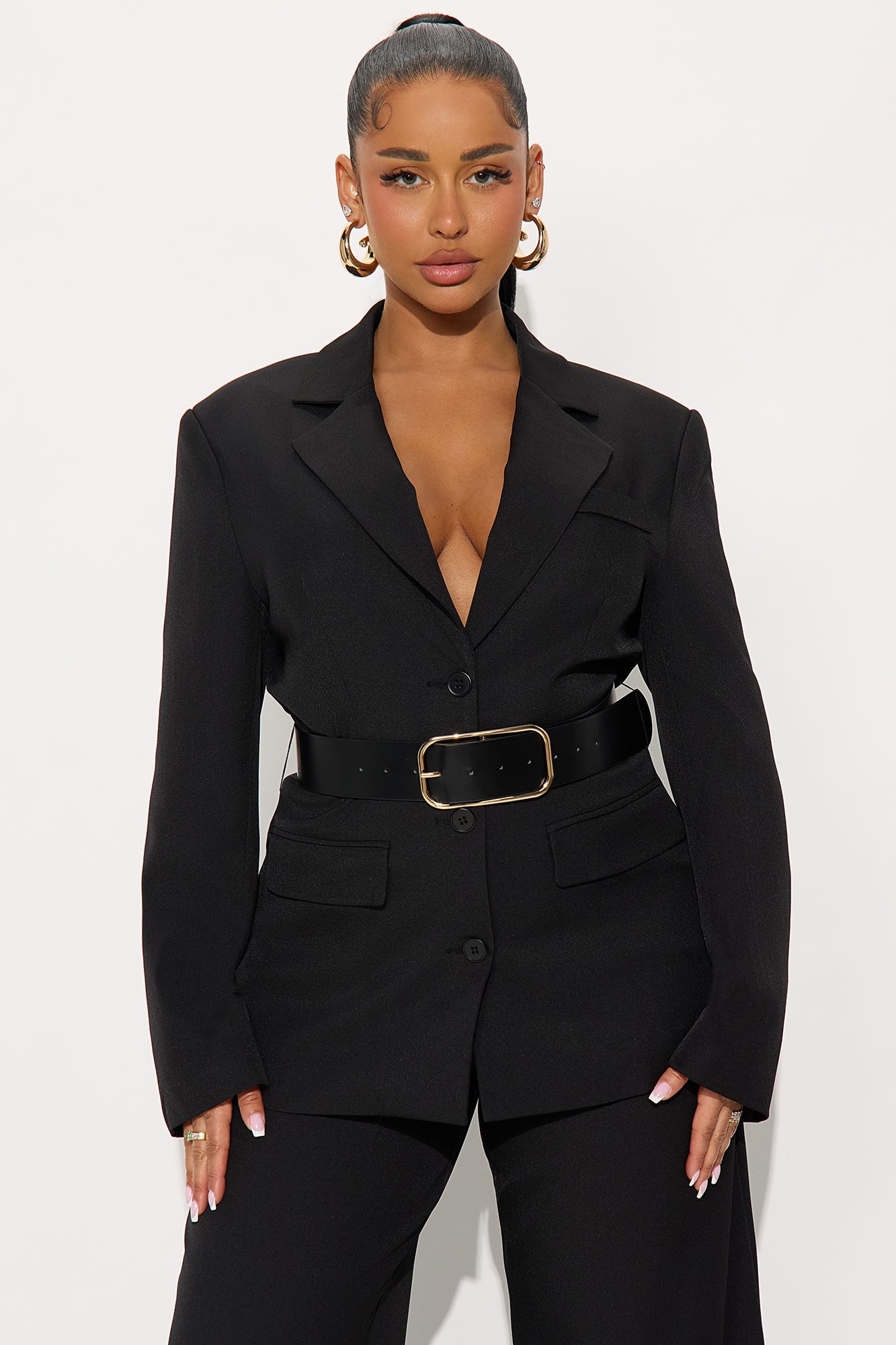 Boss Moves Belted Blazer Pant Set - Black