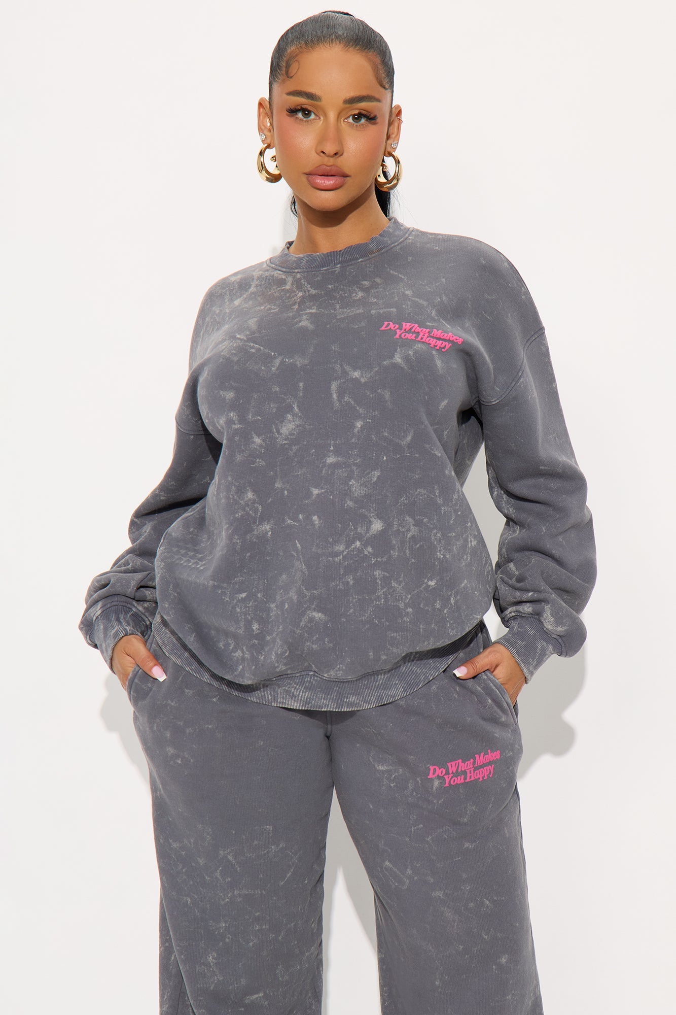 Be Happy Fleece Pant Set - Grey