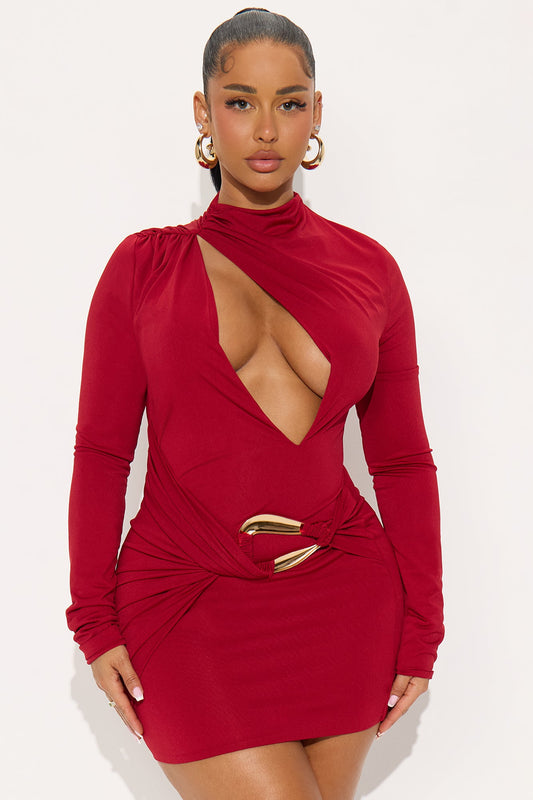 Cynthia Cut Out Long Sleeve Mini Dress - Red