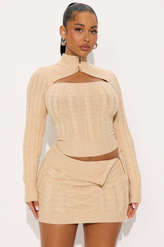 Lessie Zipper Sweater Skirt Set - Taupe