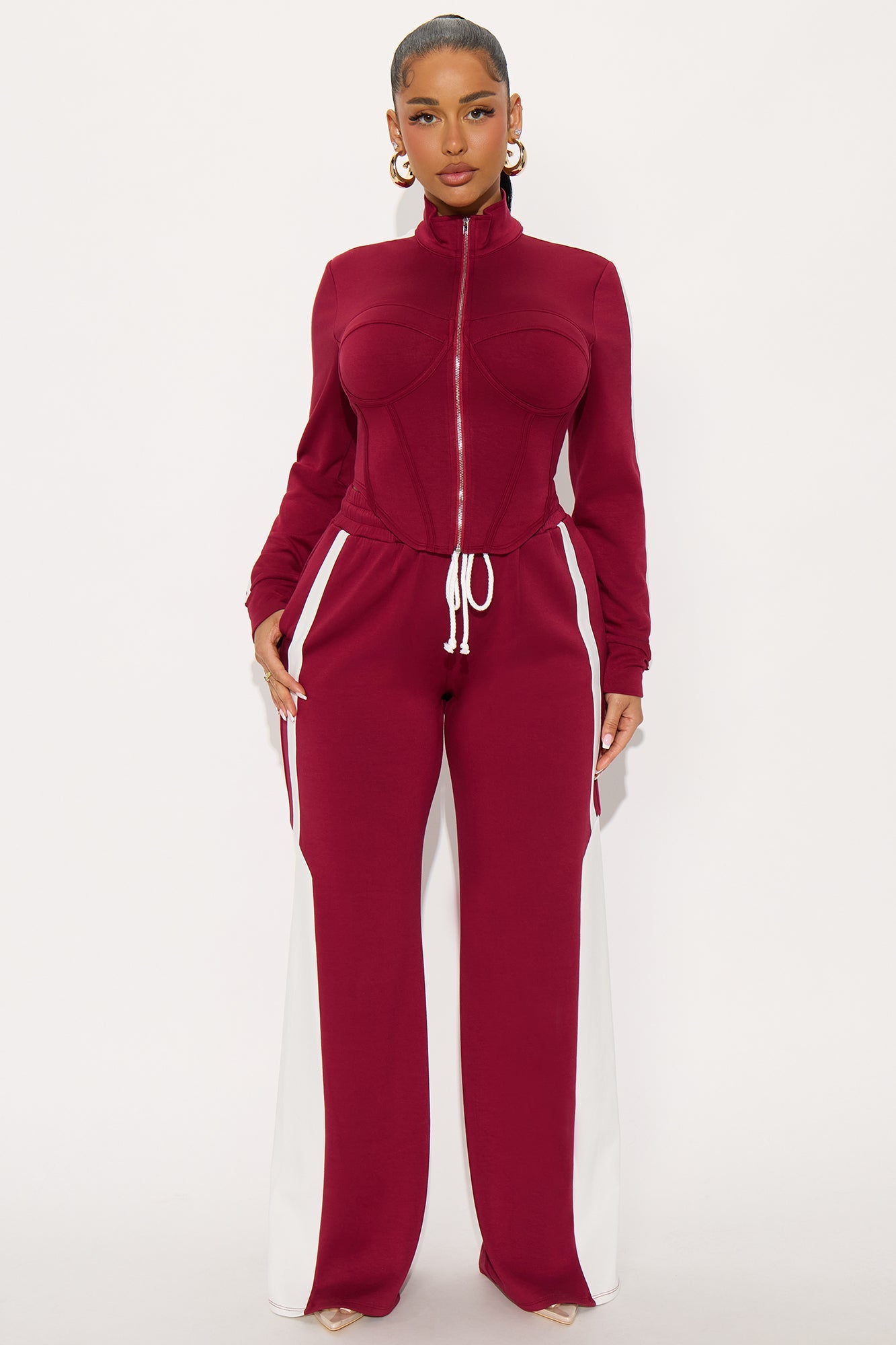 Victory Lap Scuba Pant Set - Burgundy