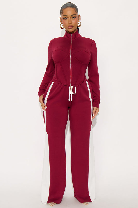 Victory Lap Scuba Pant Set - Burgundy