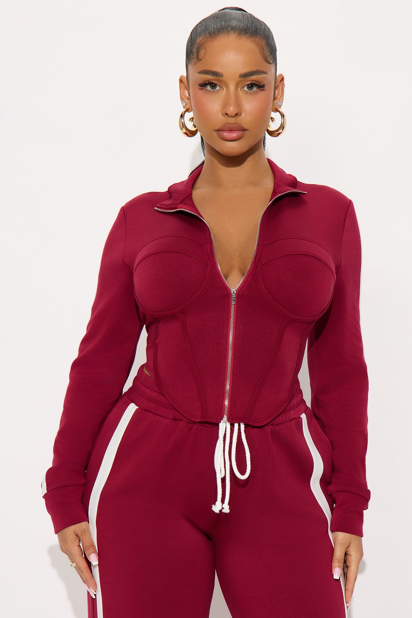 Victory Lap Scuba Pant Set - Burgundy