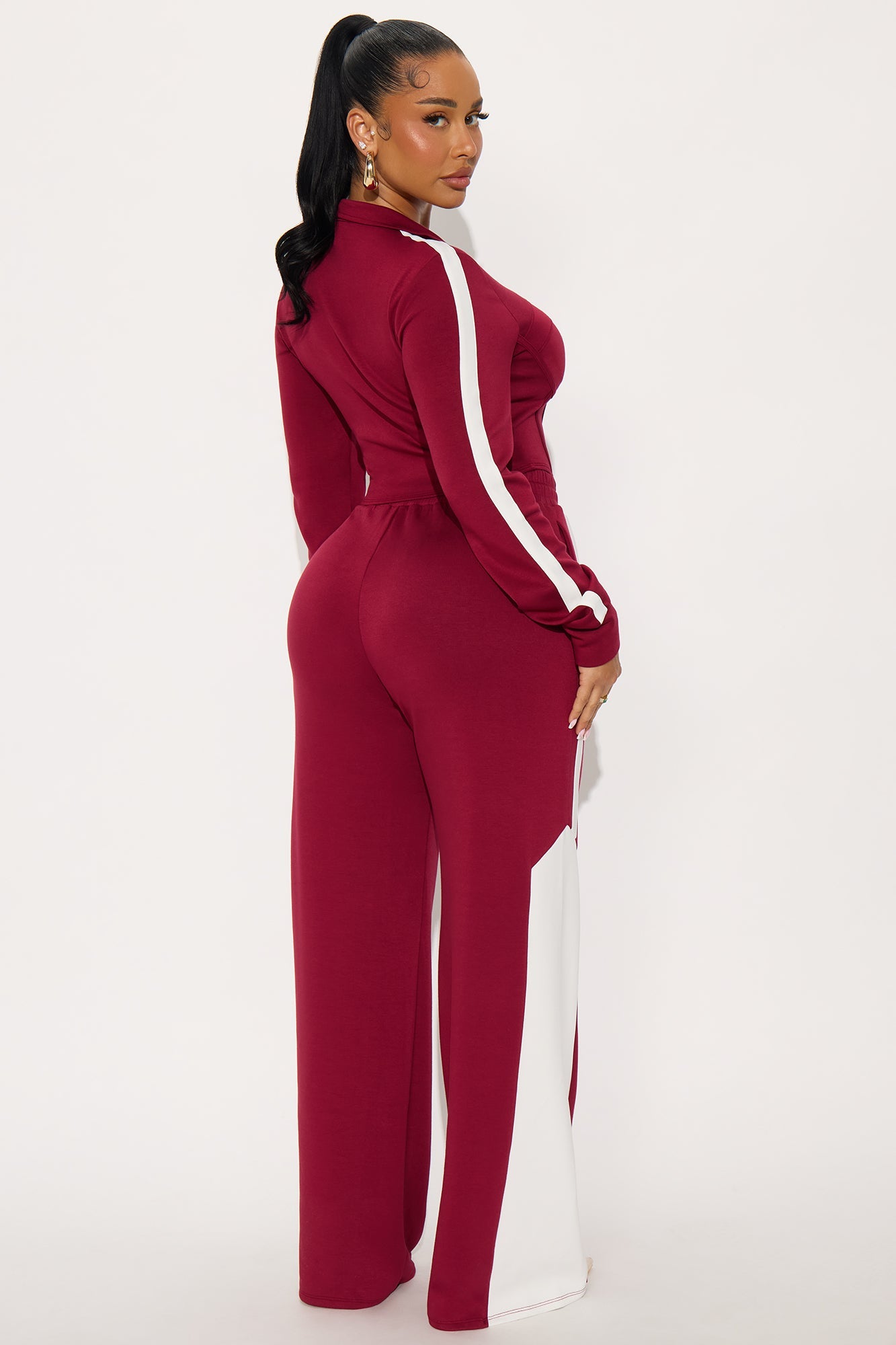 Victory Lap Scuba Pant Set - Burgundy