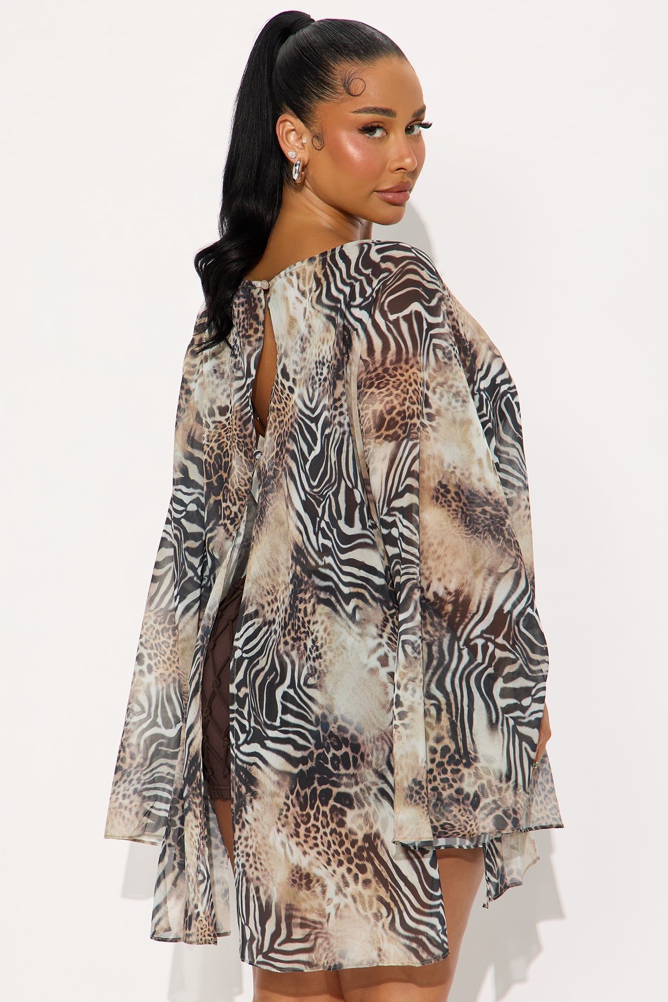 Heat Stroke 3 Piece Embellished Skirt Set - Brown/combo