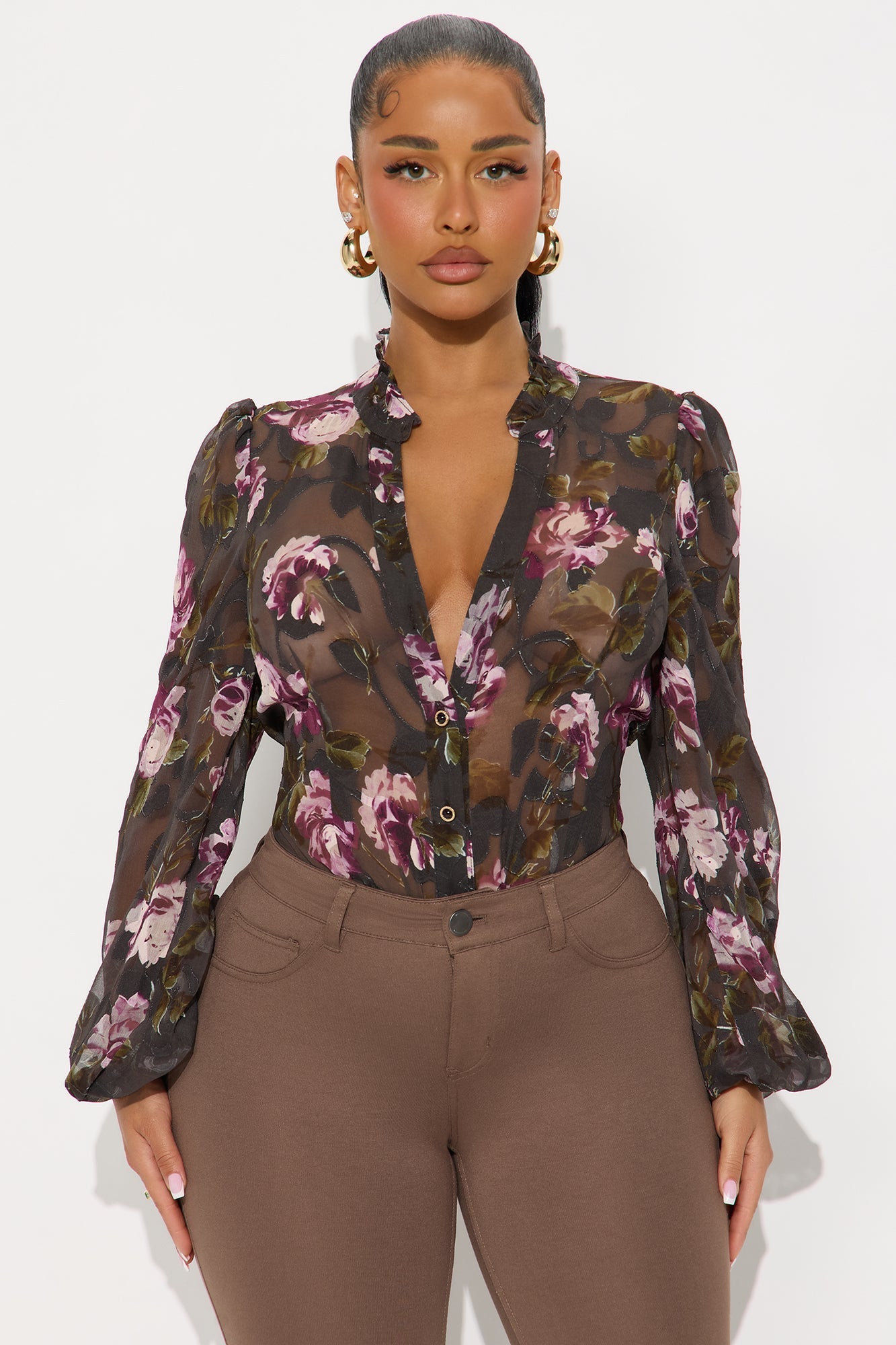 Bloomed In Shadow Floral Chiffon Shirt - Black/combo
