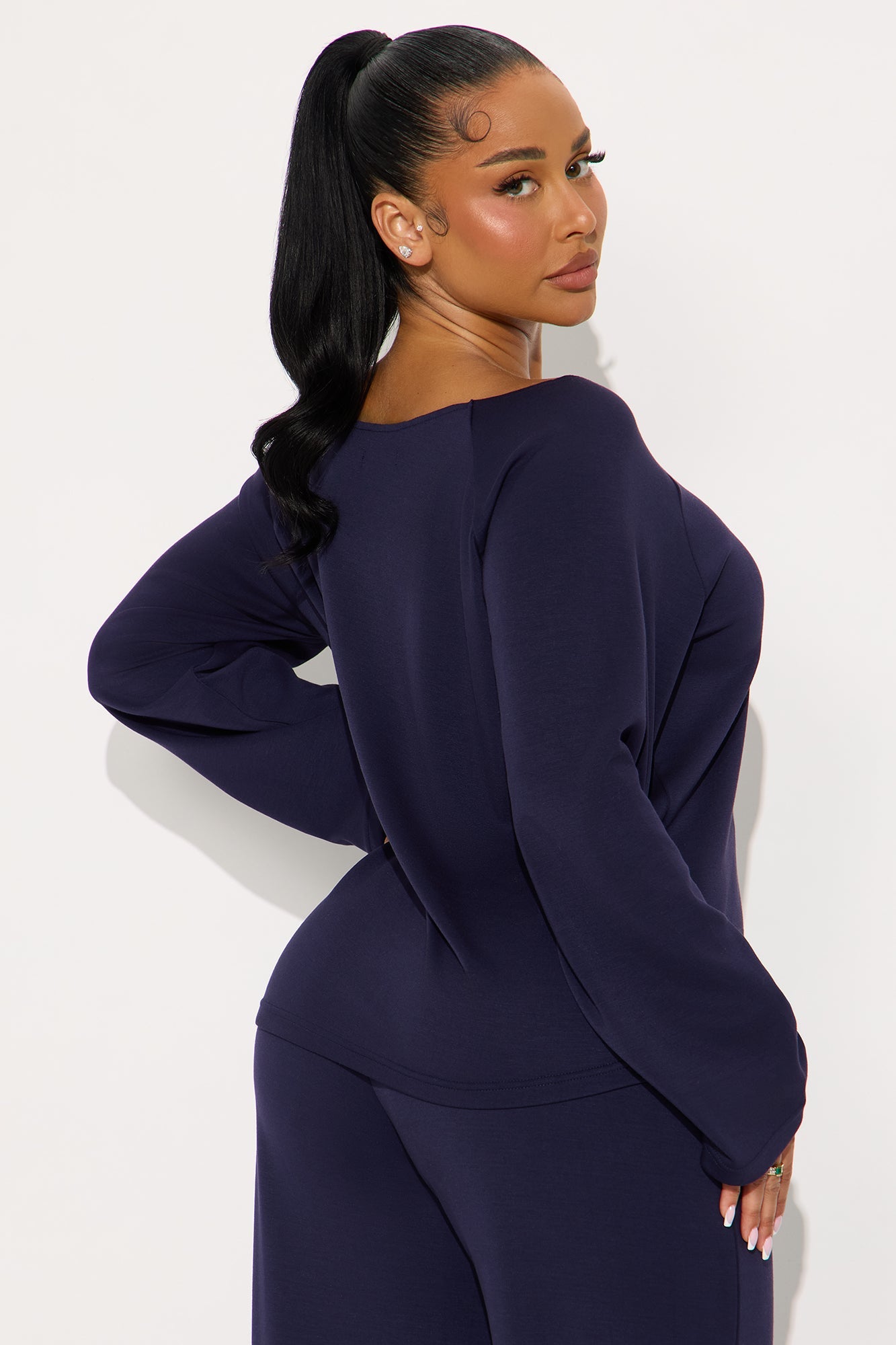 Stephanie Ultra Soft Off Shoulder Sweatshirt - Navy