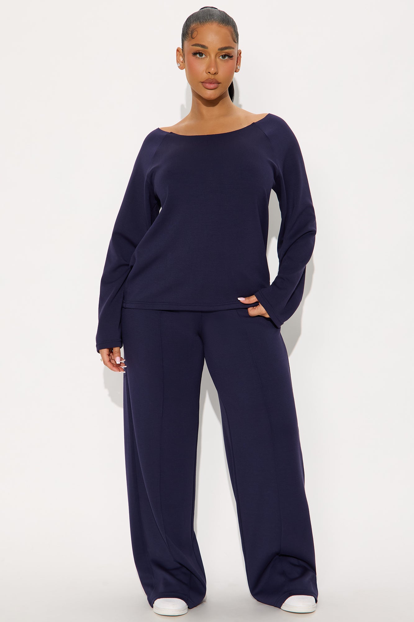 Stephanie Ultra Soft Wide Leg Sweatpant - Navy