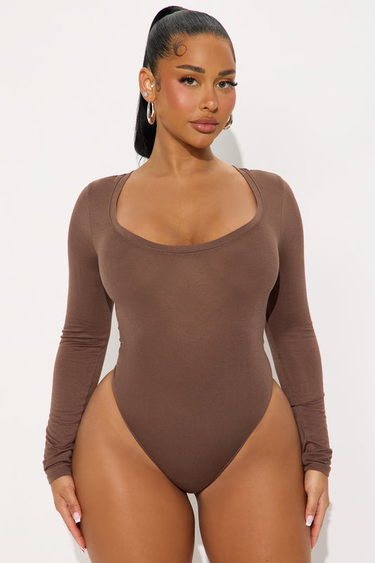 Marlene Scoop Neck Long Sleeve Bodysuit - Mocha