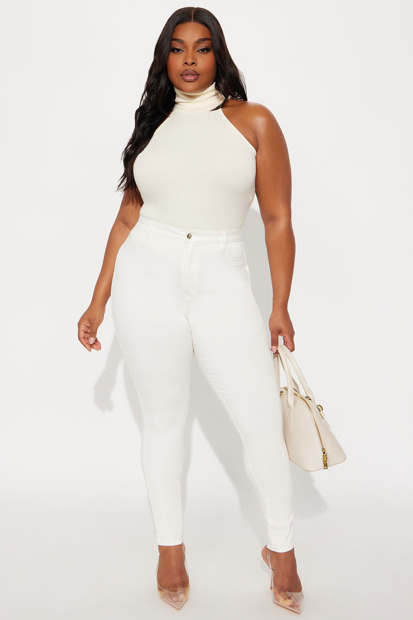 Classic High Waist Skinny Jeans - Cream