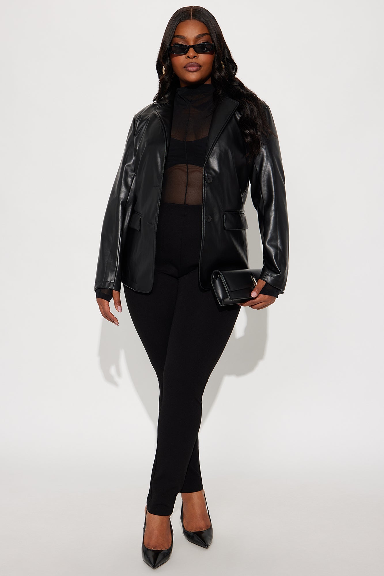 Paige Faux Leather Blazer - Black