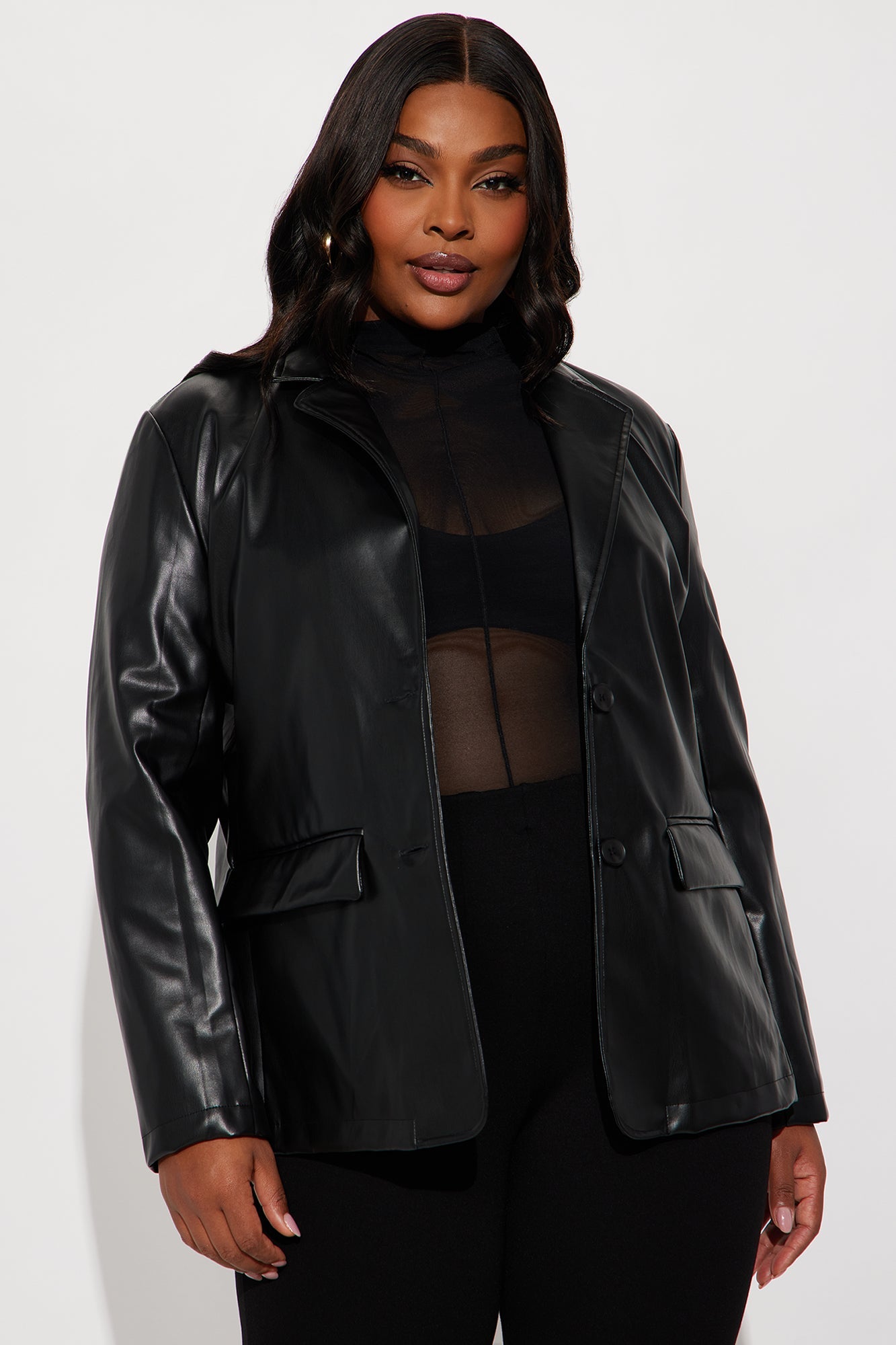 Paige Faux Leather Blazer - Black