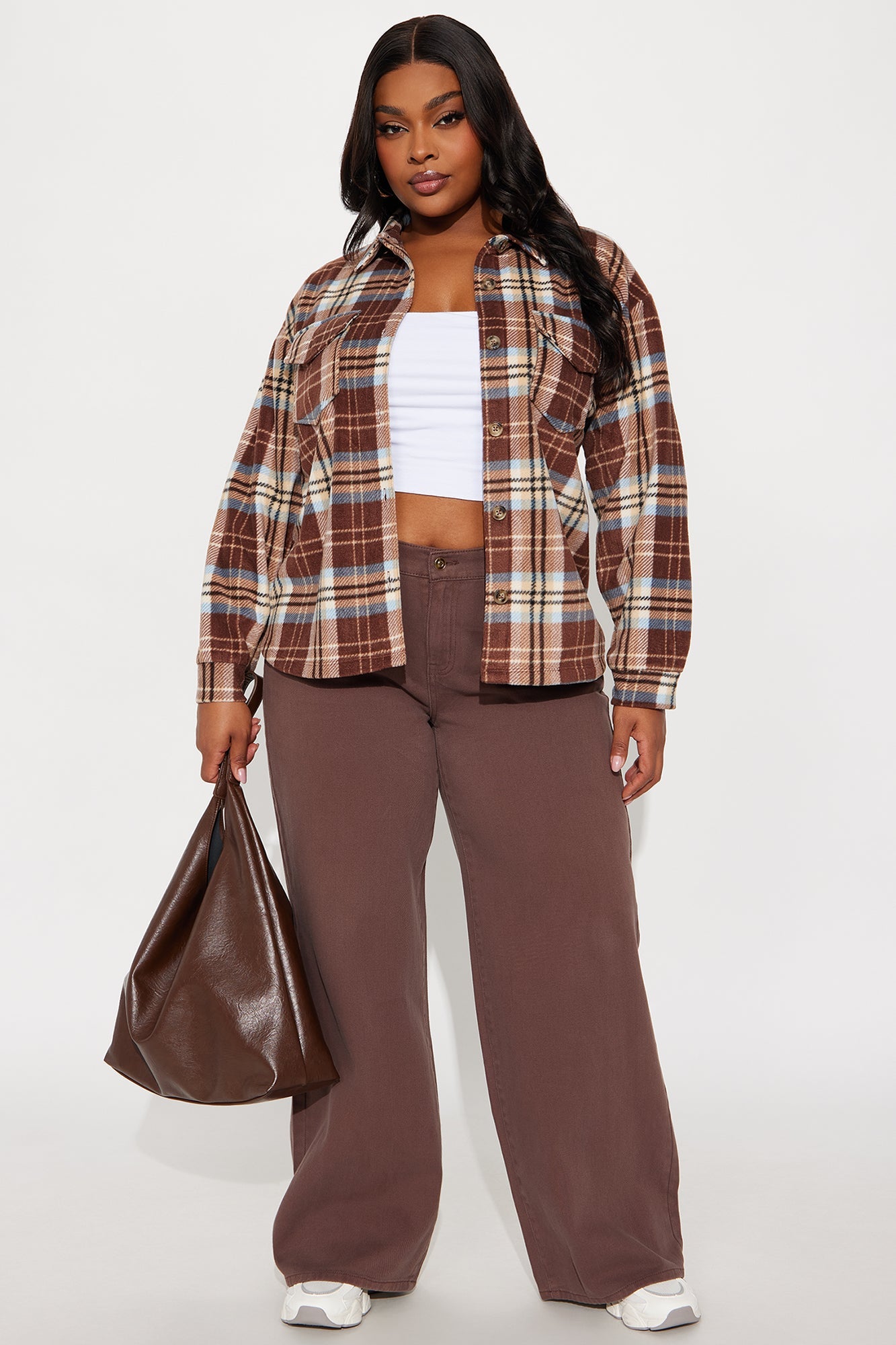 Dana Plaid Long Shacket - Brown/combo