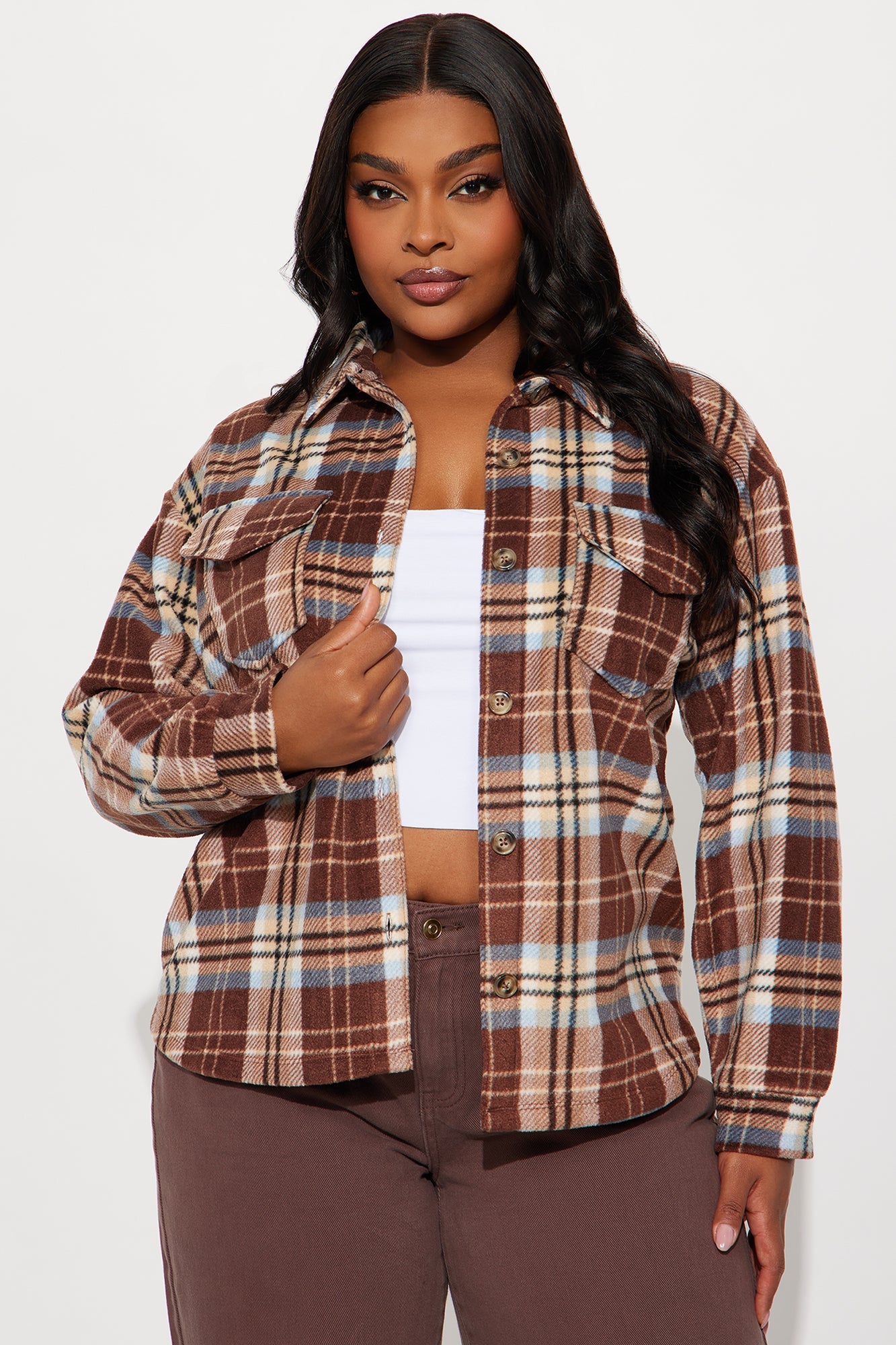 Dana Plaid Long Shacket - Brown/combo