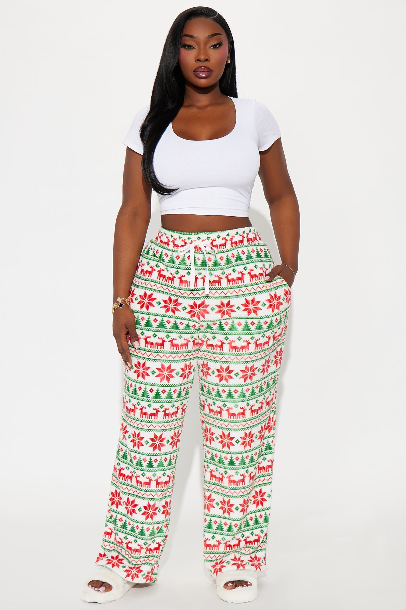 Feels Like Christmas Matching Family Plush PJ Pants - White/combo