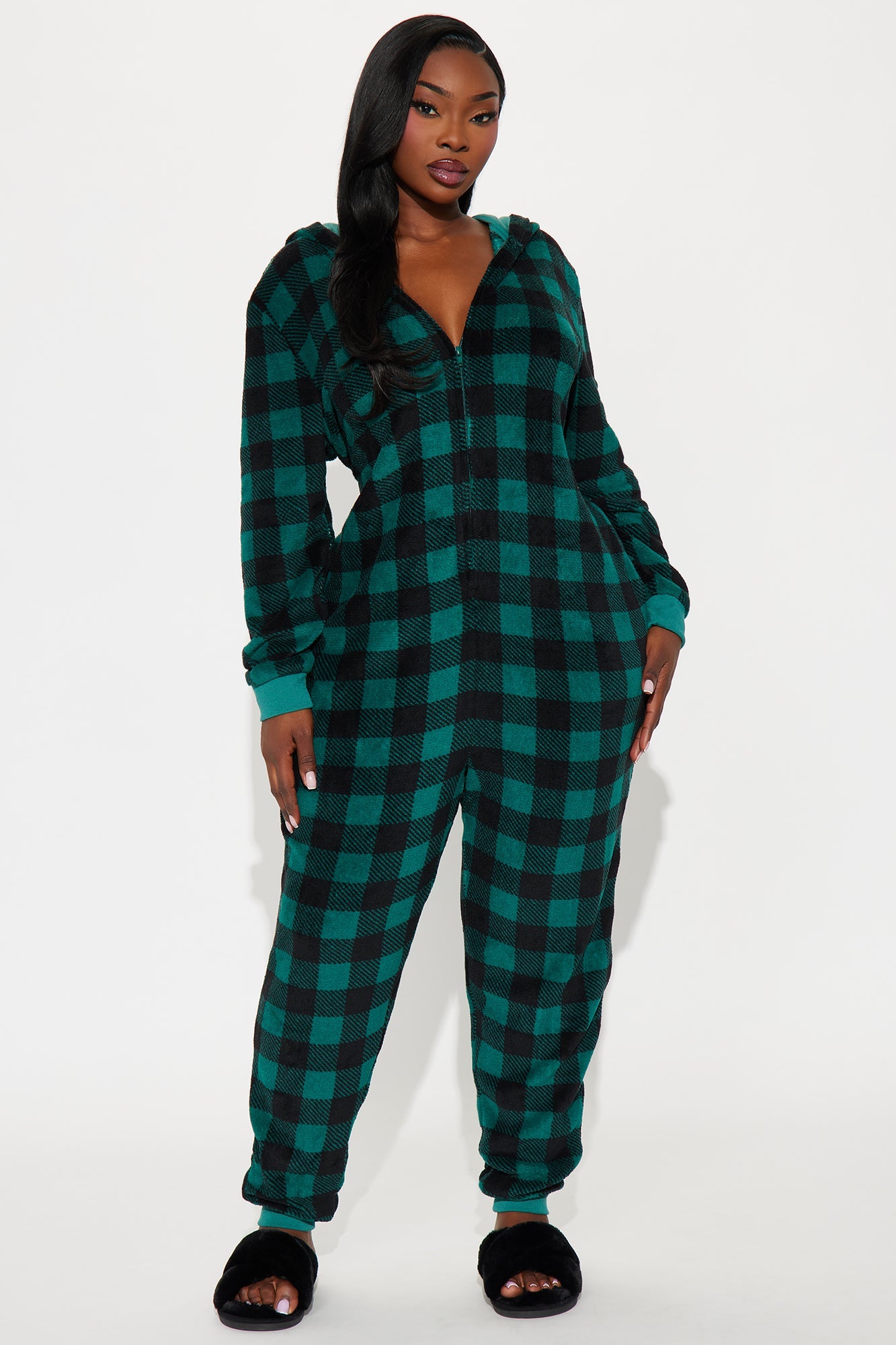 Always Cozy Plush Matching Family PJ Jumpsuit Onesie - Black/Green