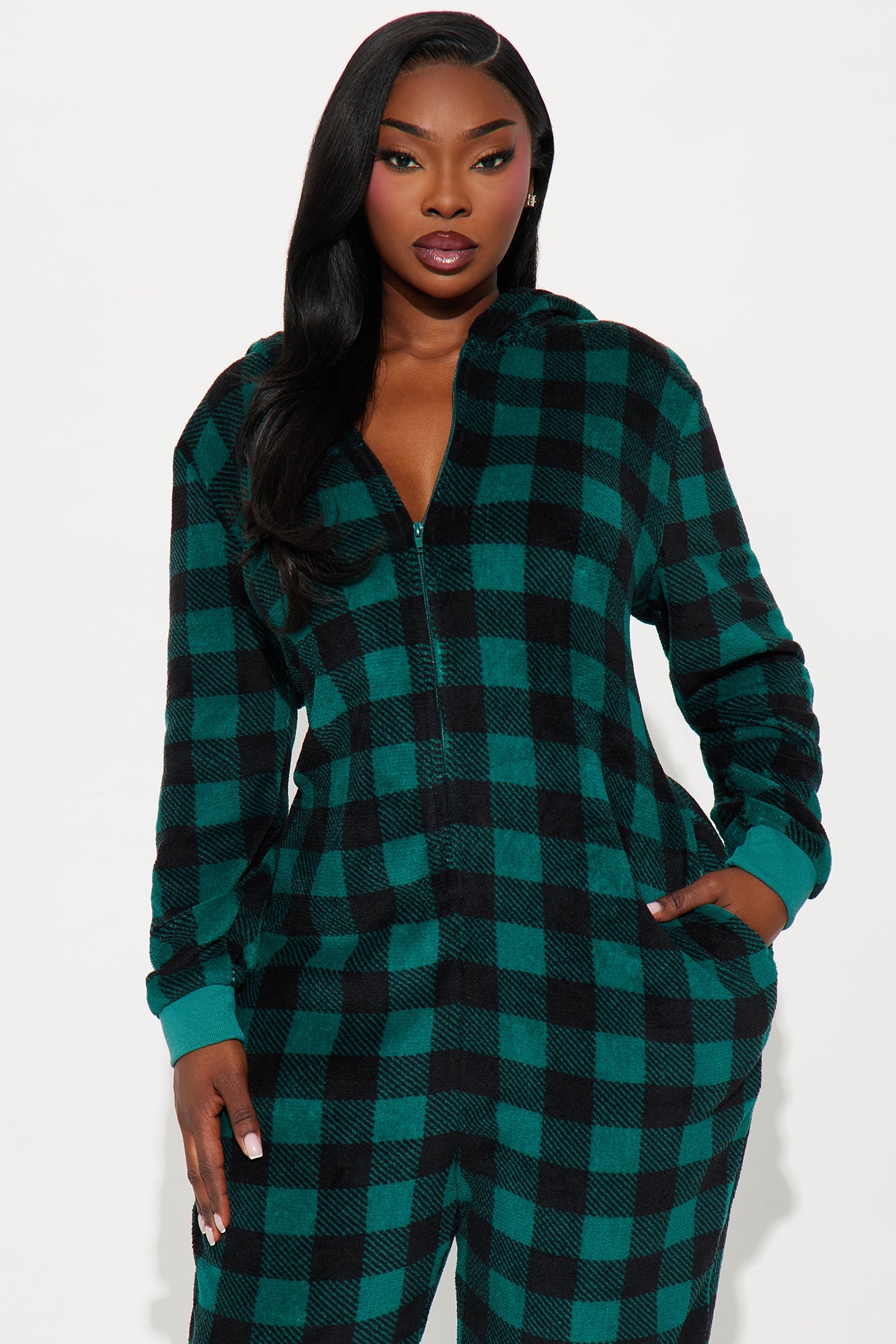 Always Cozy Plush Matching Family PJ Jumpsuit Onesie - Black/Green